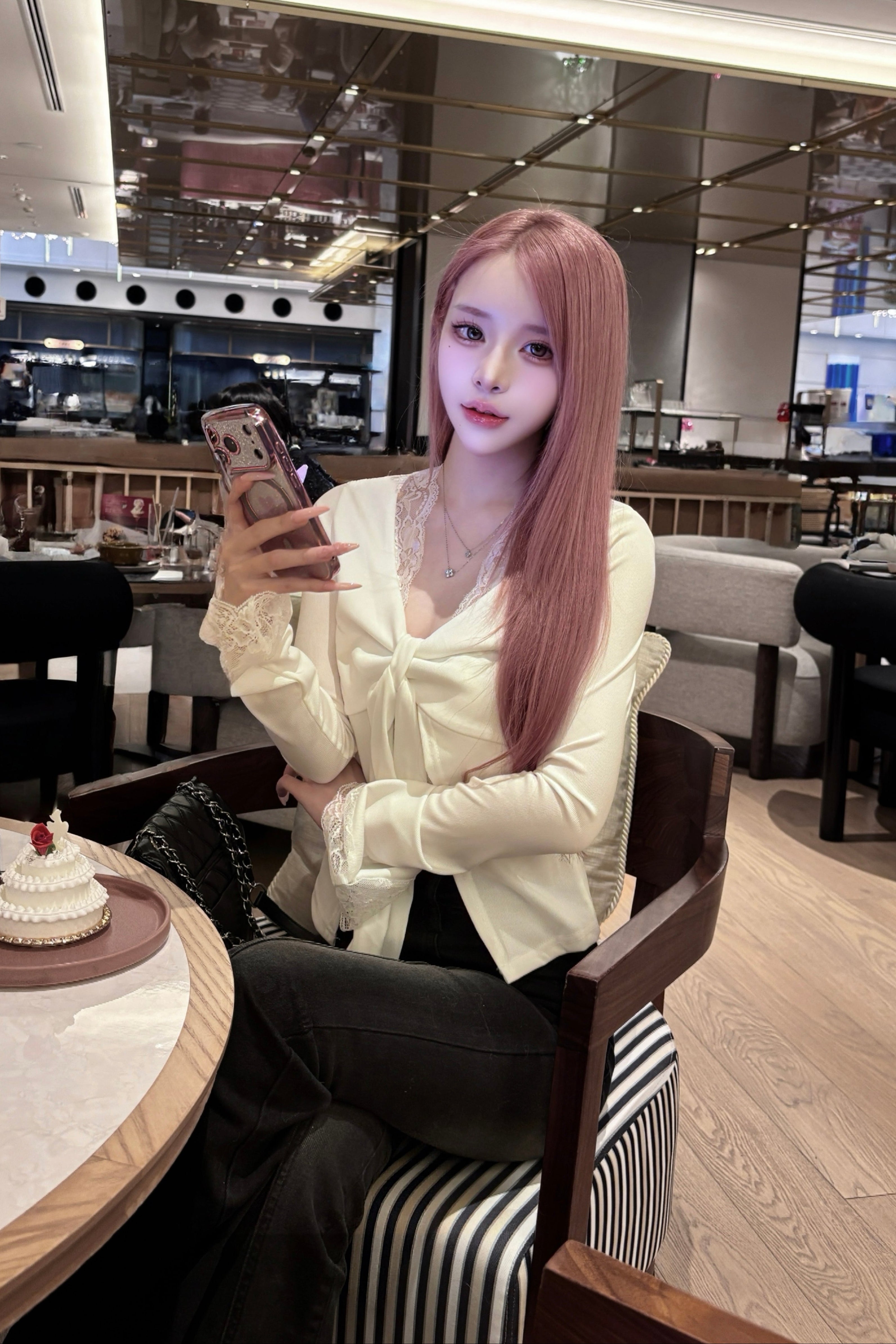 vネックレースレイヤードトップス KR14000