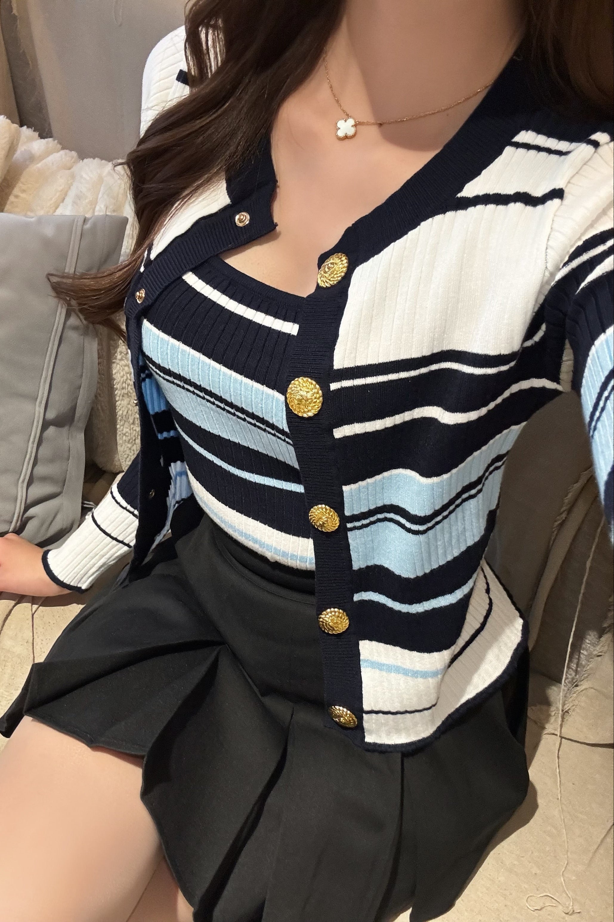 ボーダーニットカーデセット KR13753