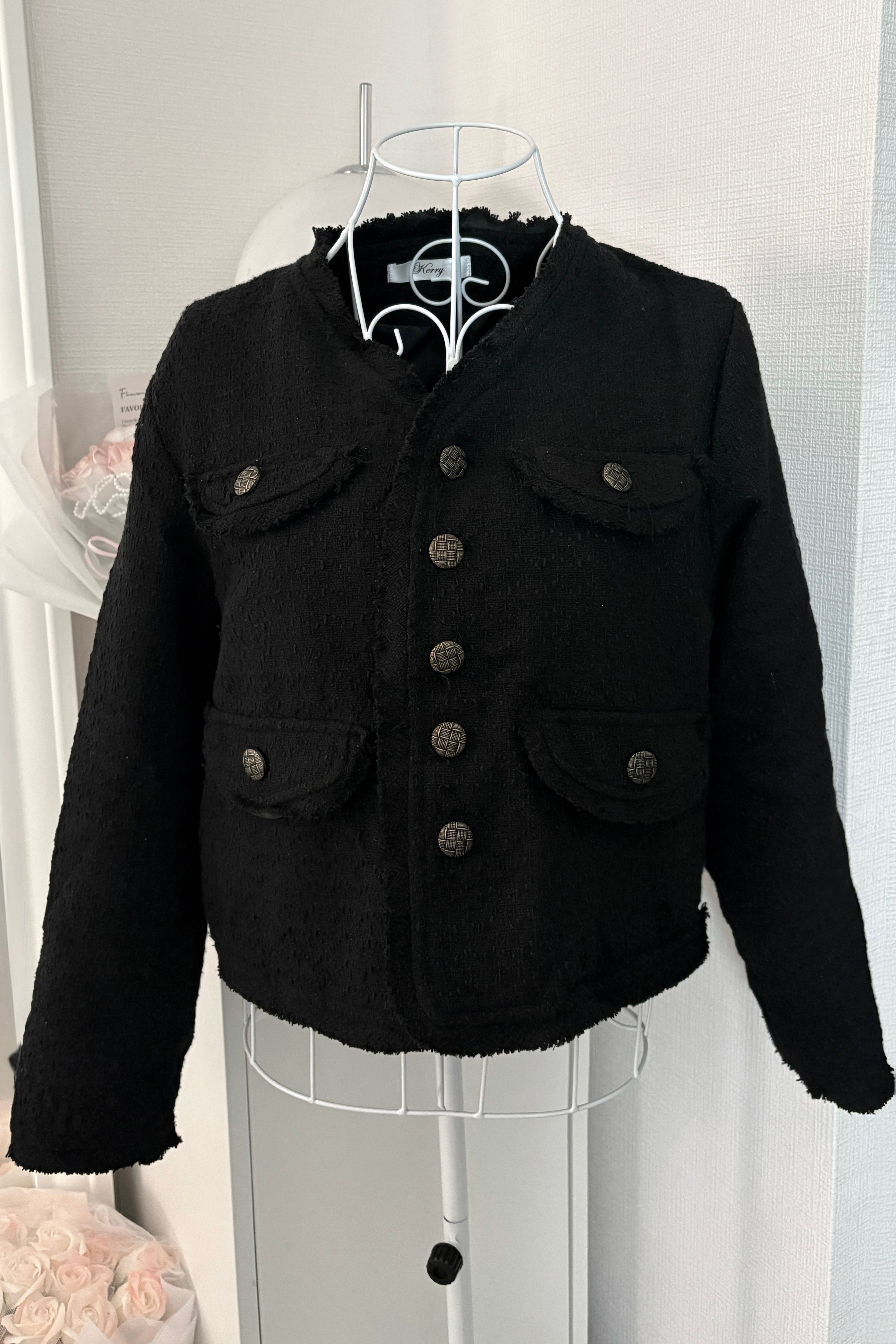 ノーカラーフリンジツイードジャケット KR30081