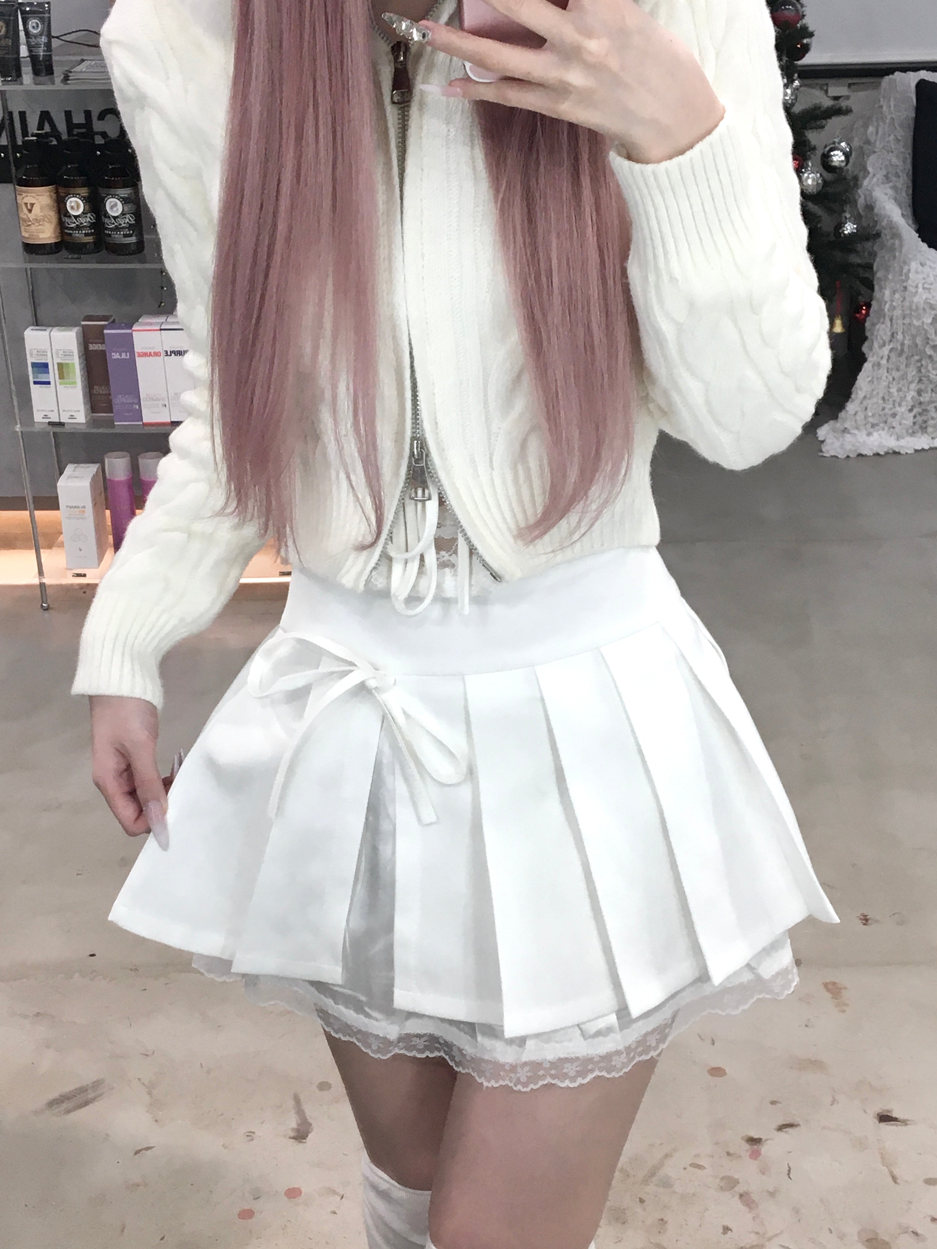 リボンレースプリーツスカート KR13424