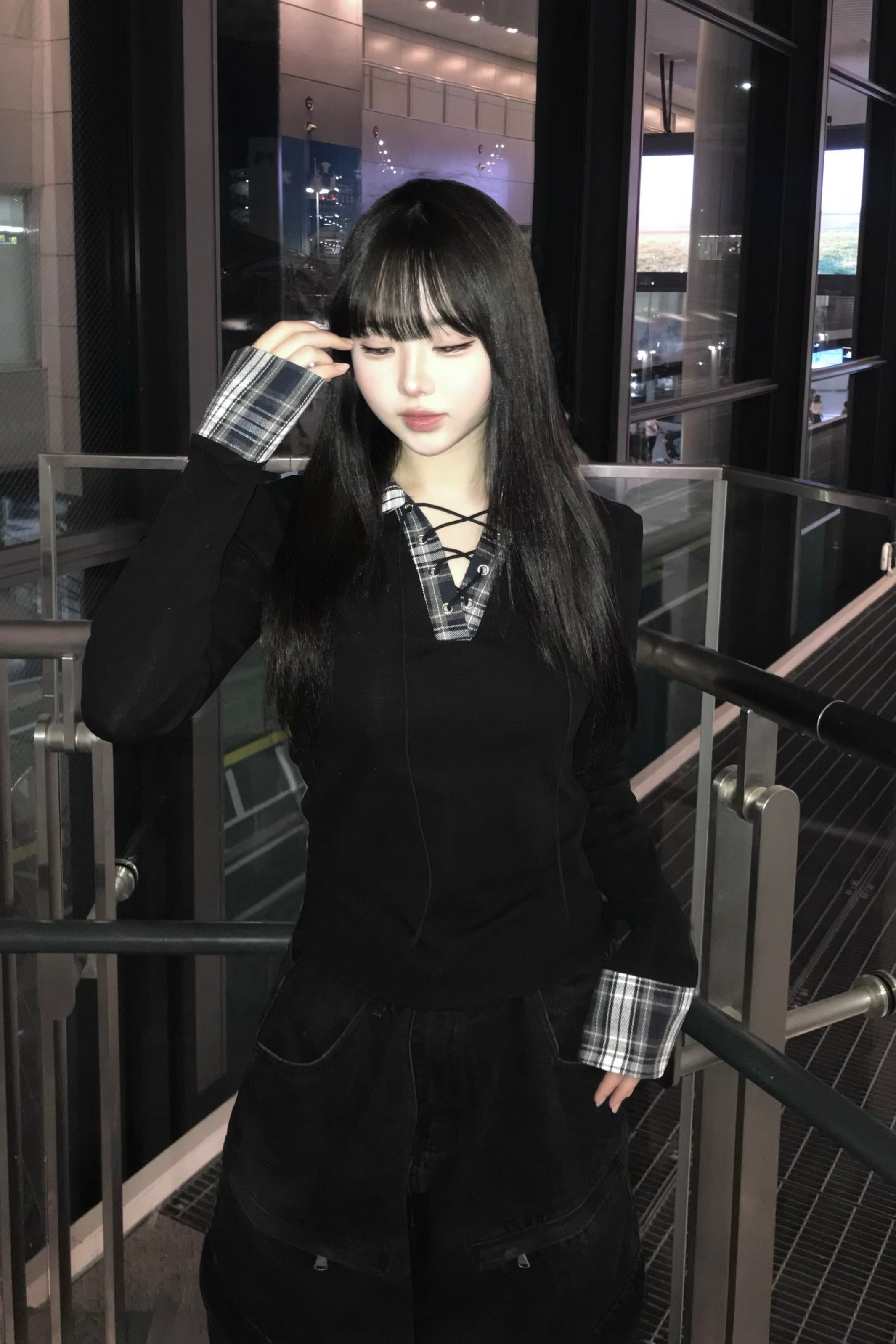 チェックレースアップトップス KR13434