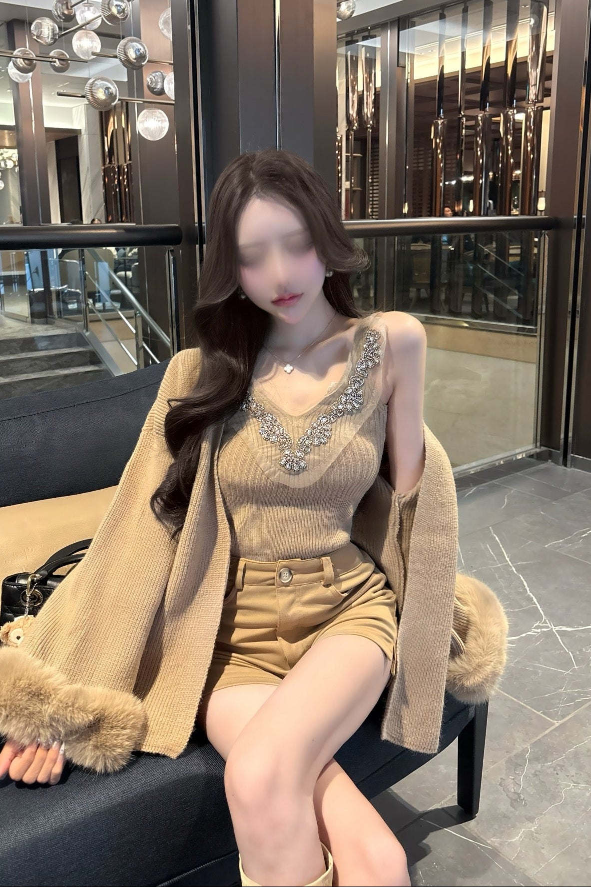 ビジューリブファーカーデセット KR30082