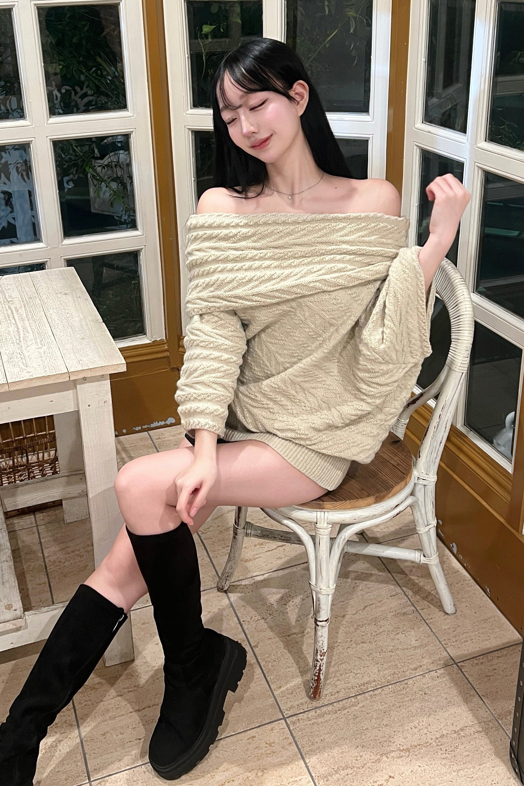 ケーブルオフショルニット KR13774