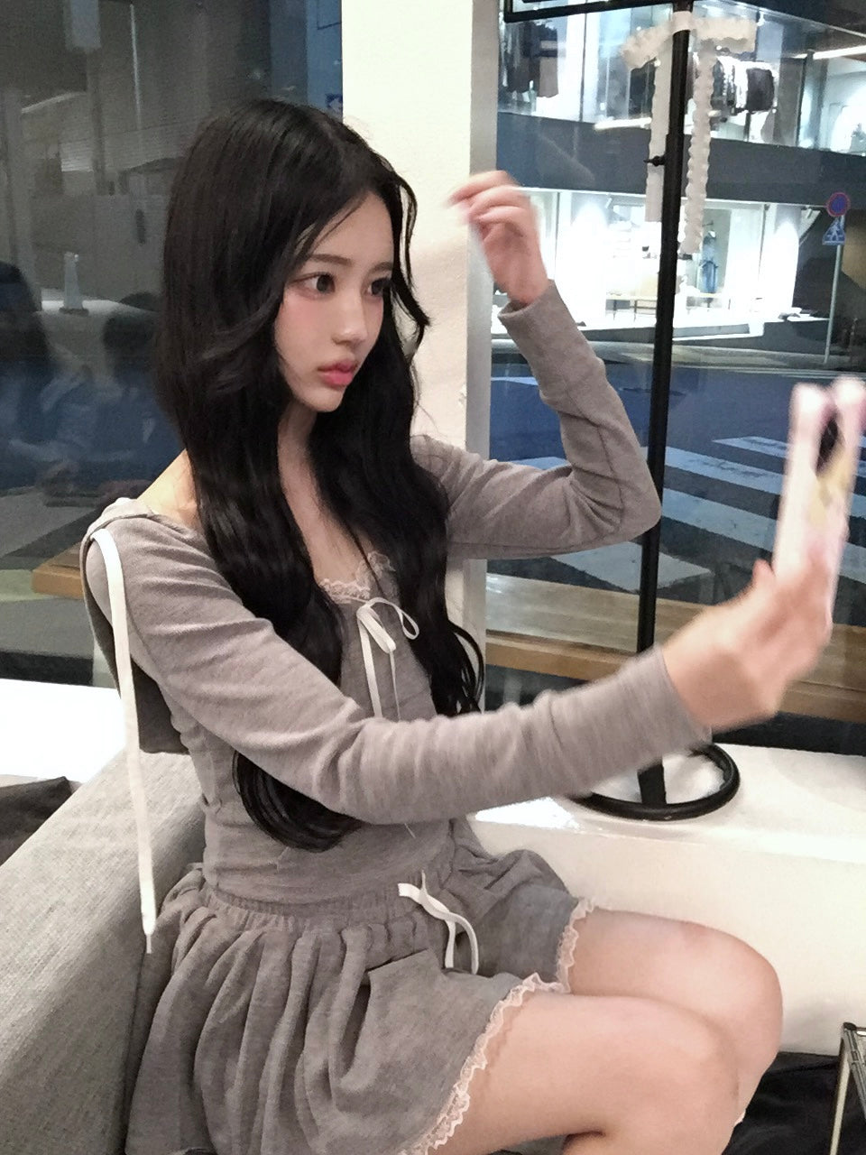 simple ribbon hoodie KR10196