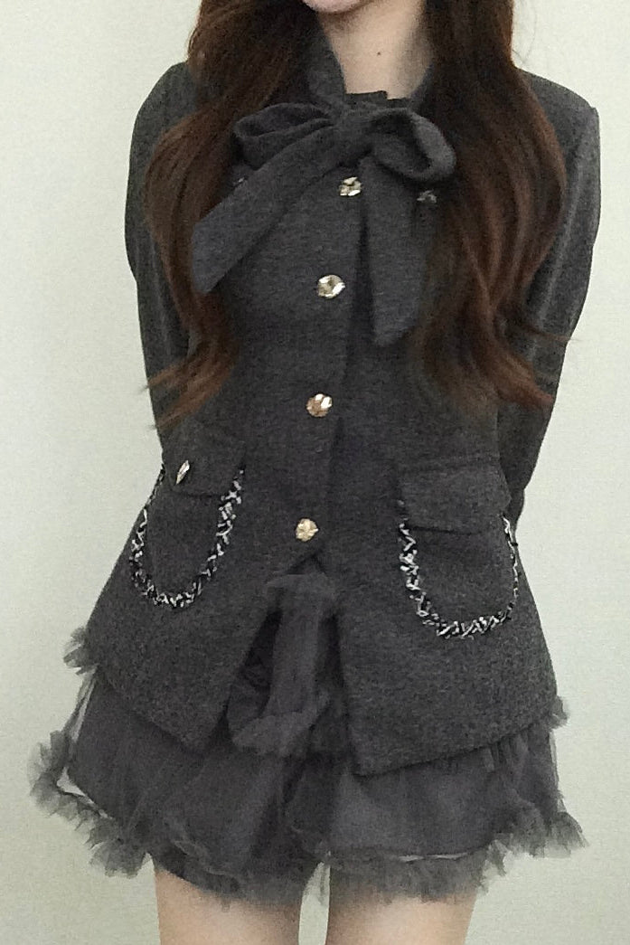 リボンタイネックジャケットセットアップ KR30540