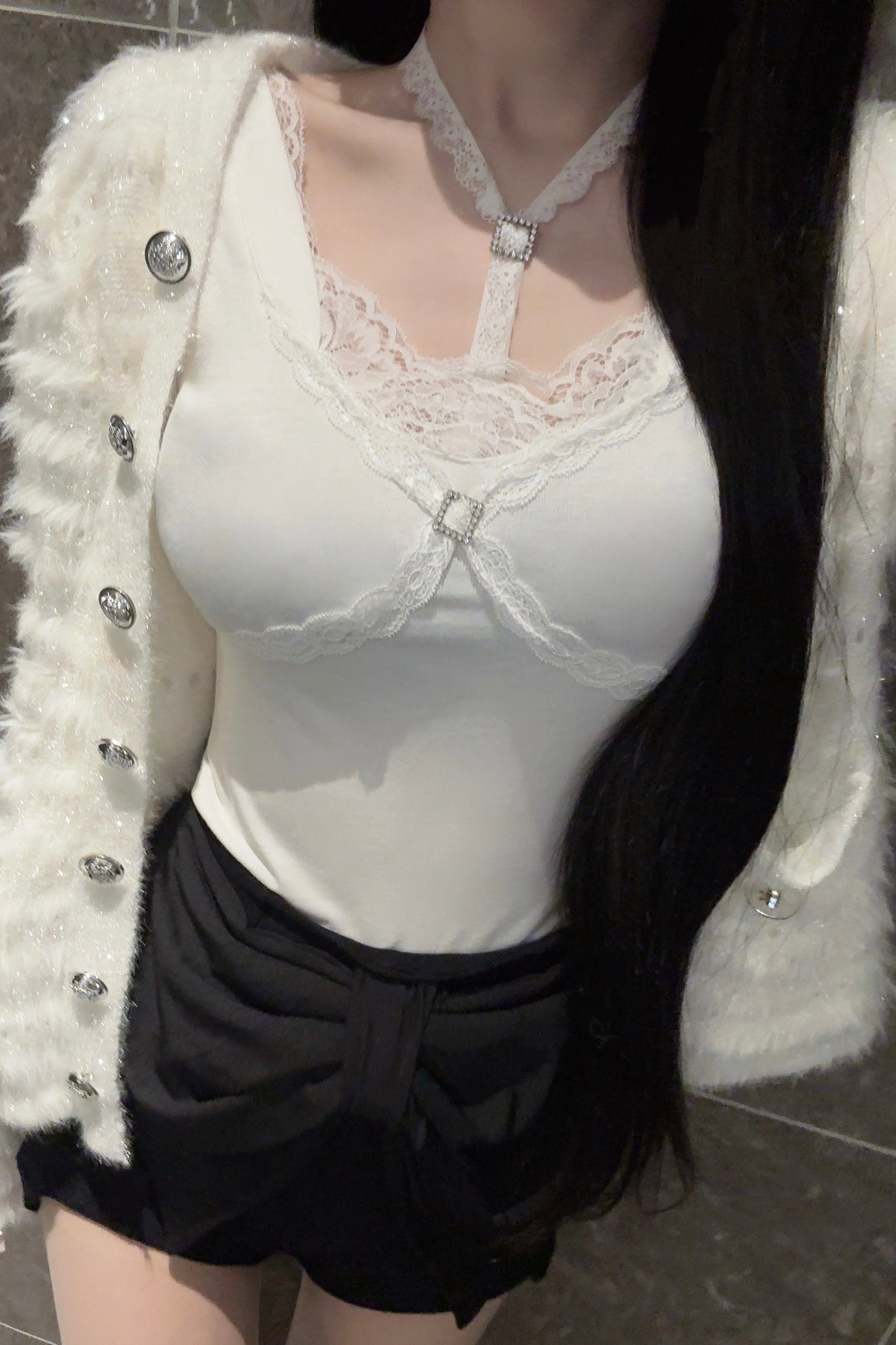 メタリックボタンラメカーディガン KR12732