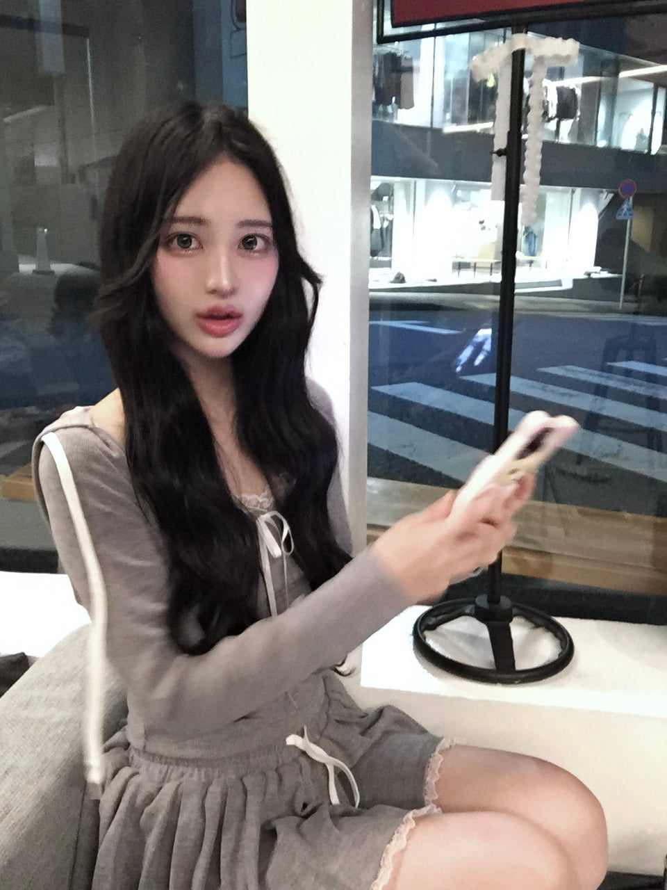 simple ribbon hoodie KR10196