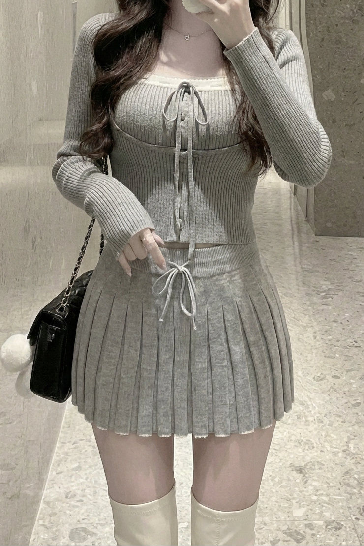 リボンニットプリーツセットアップ KR12338