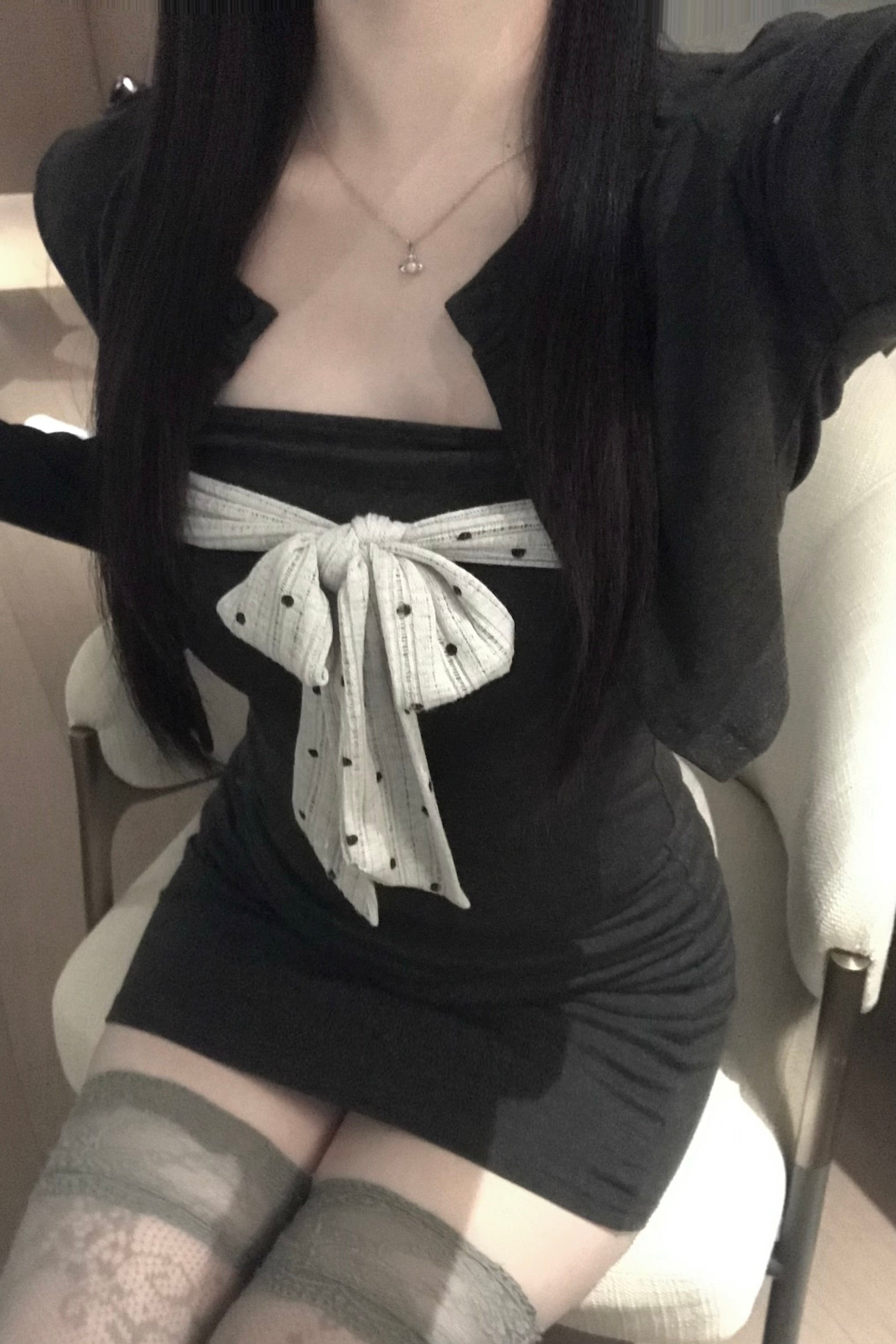 ドットリボンカーデワンピースセット KR13498