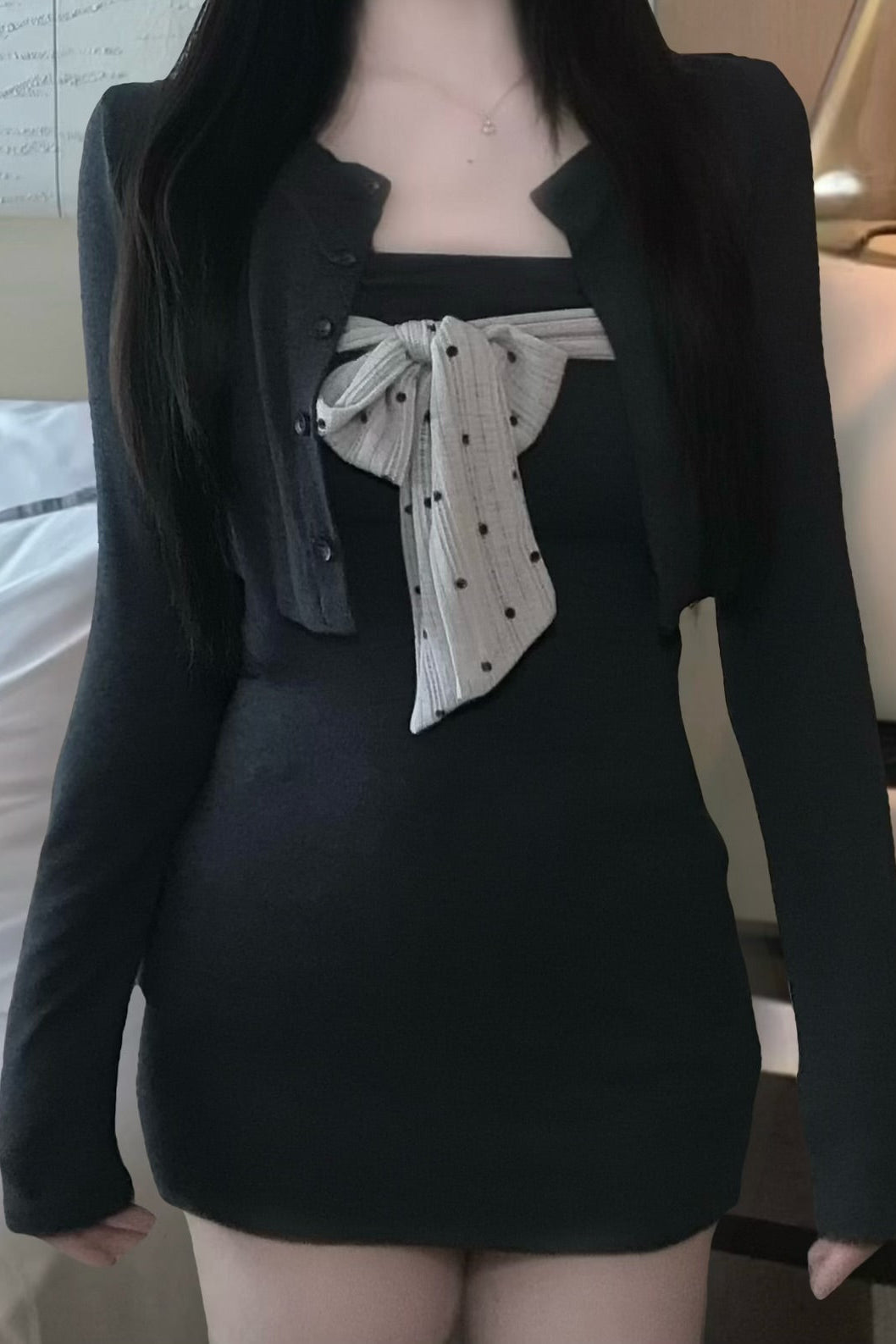 ドットリボンカーデワンピースセット KR13498