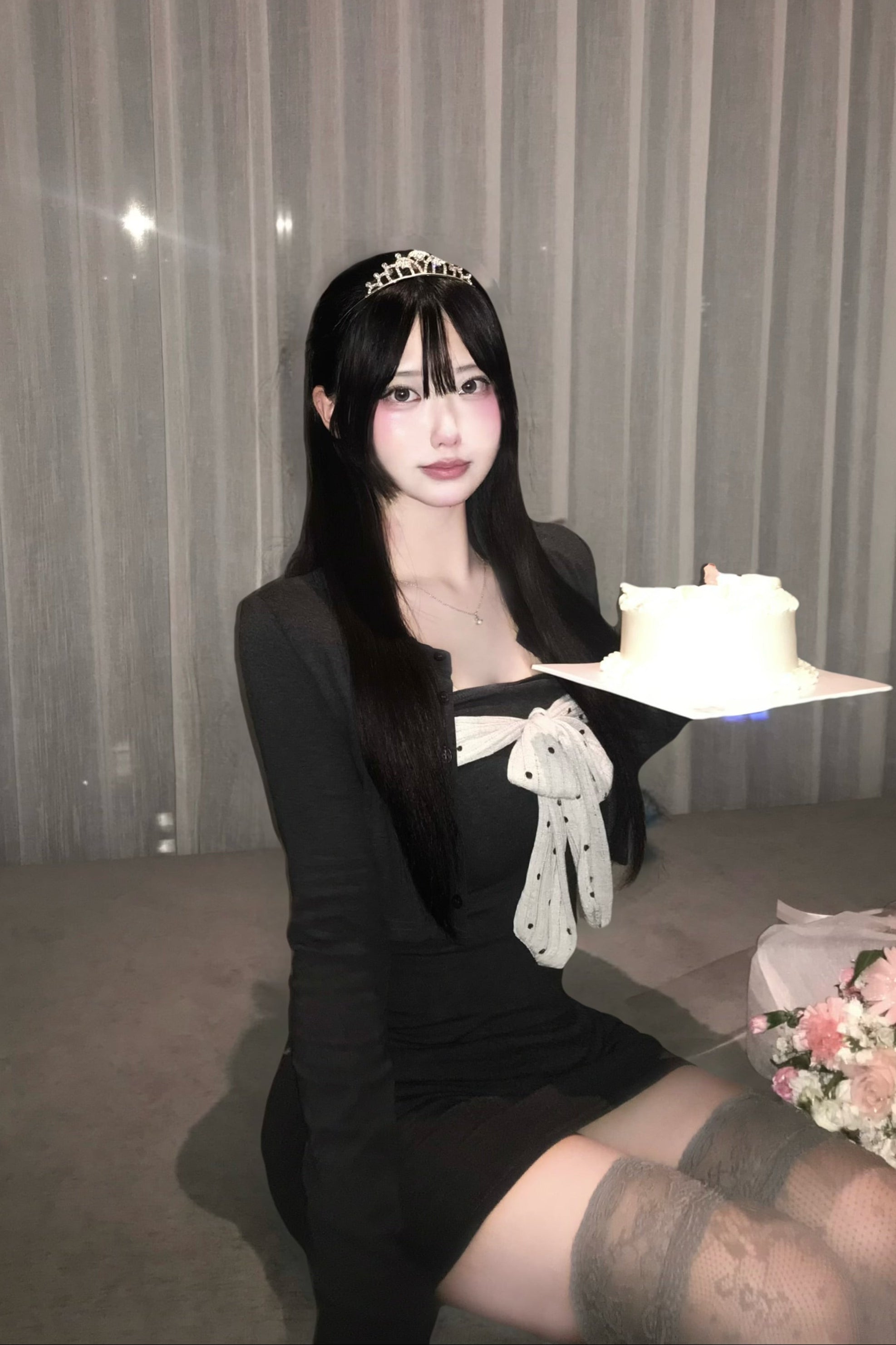 ドットリボンカーデワンピースセット KR13498