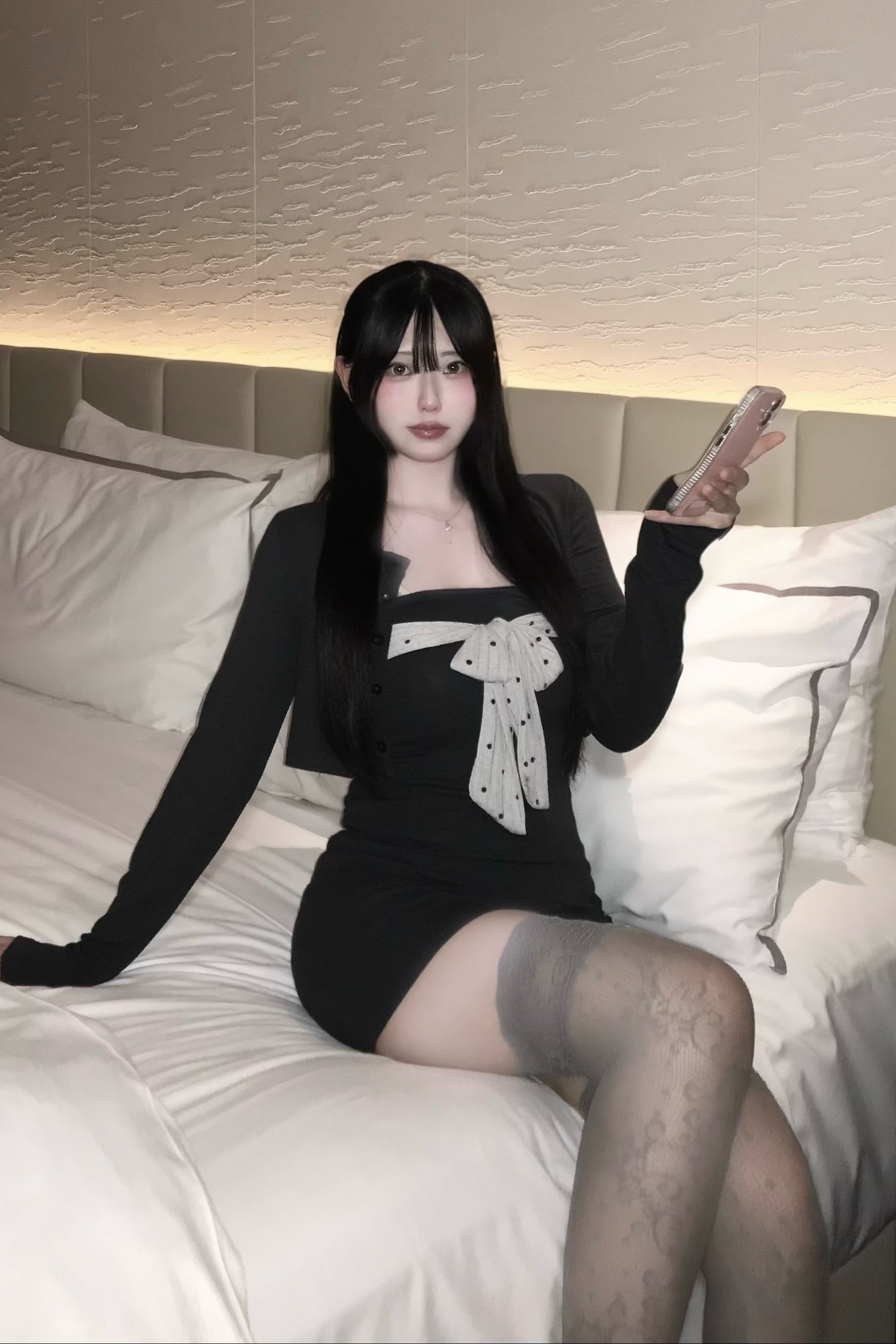 ドットリボンカーデワンピースセット KR13498