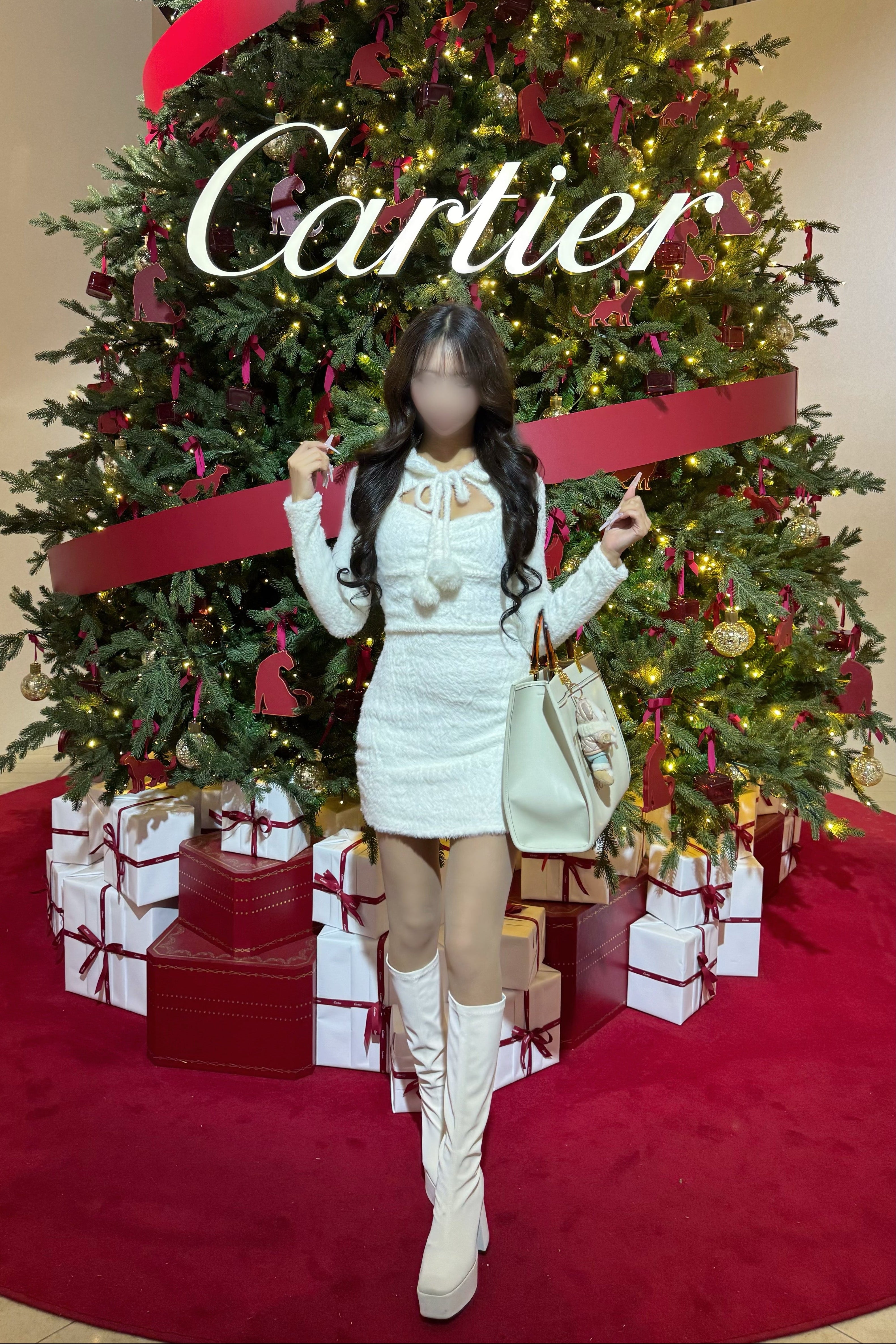 フロントリボンフェザーニットワンピース KR13927