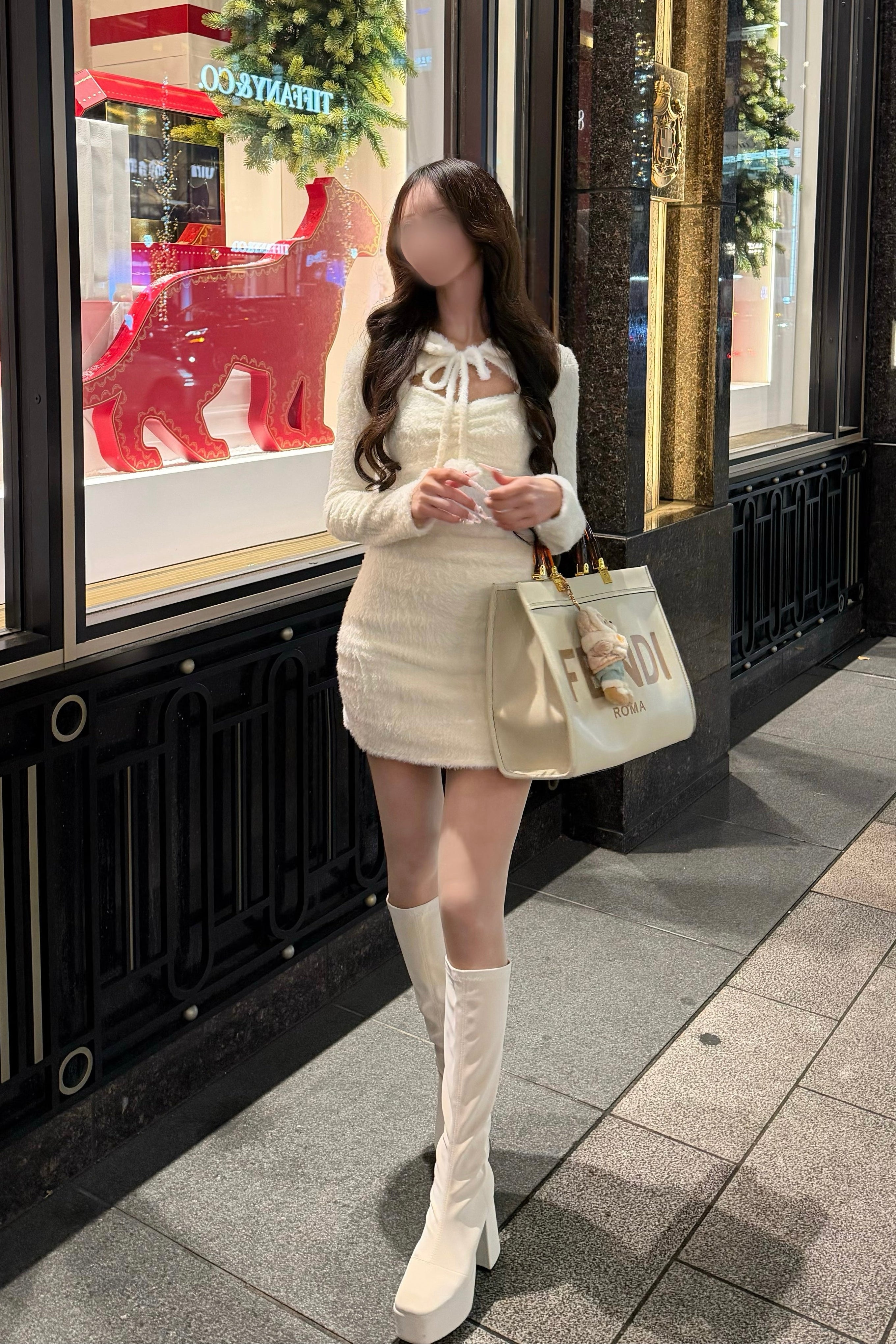 フロントリボンフェザーニットワンピース KR13927