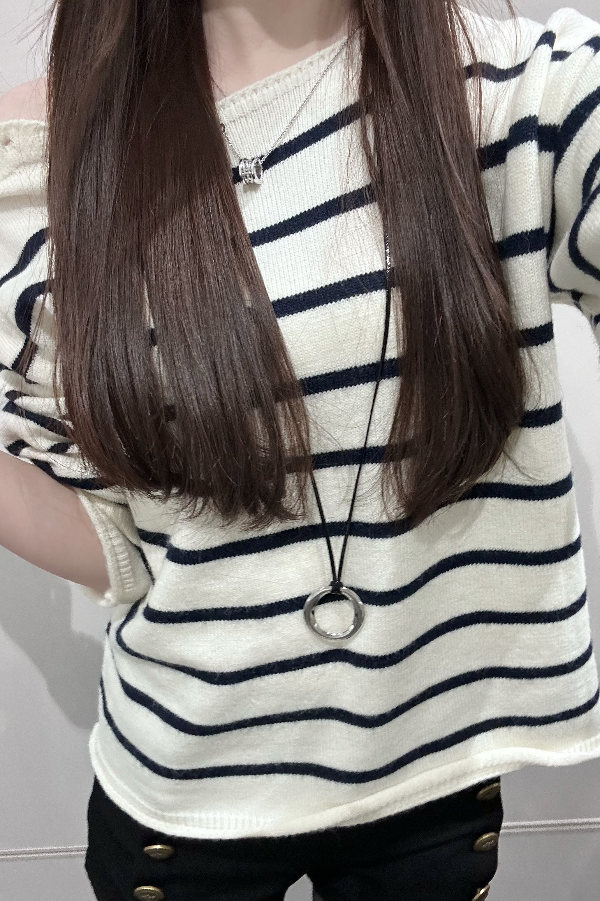 ショルダーボタンボーダーニット KR14257