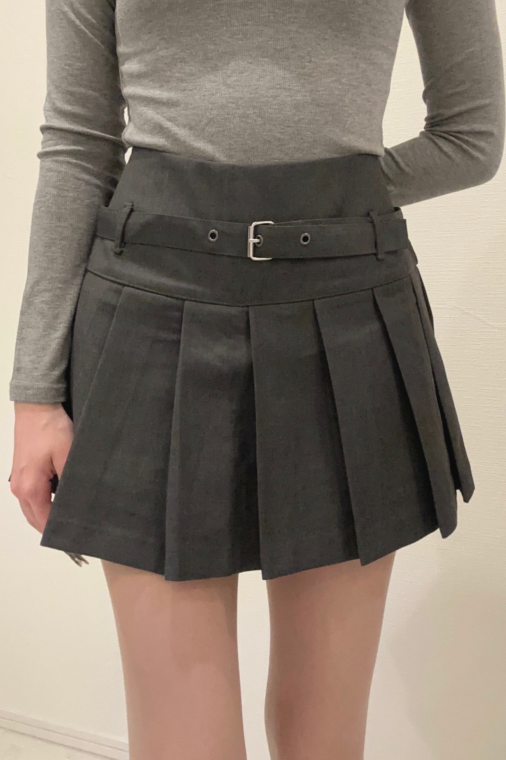 ベルトプリーツミニスカート KR13933