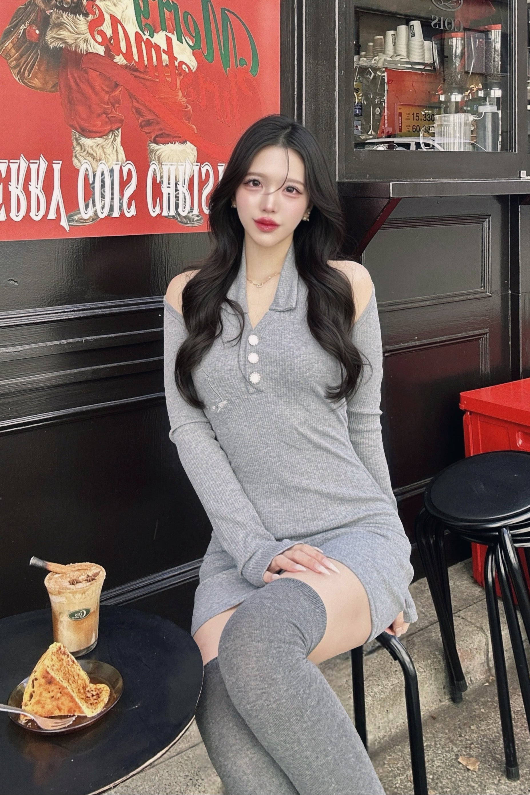 オープンショルダーニットワンピース KR13532