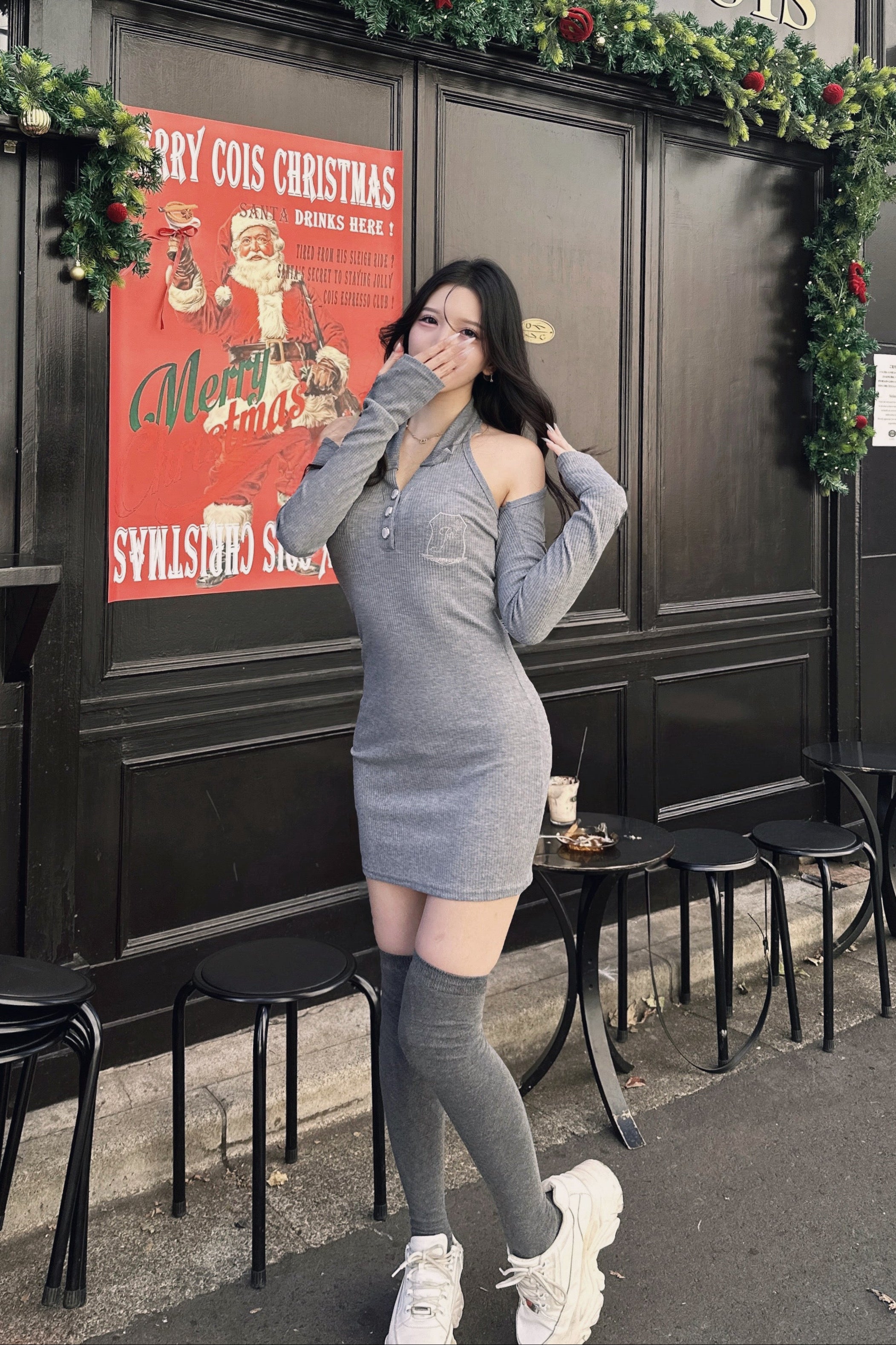 オープンショルダーニットワンピース KR13532