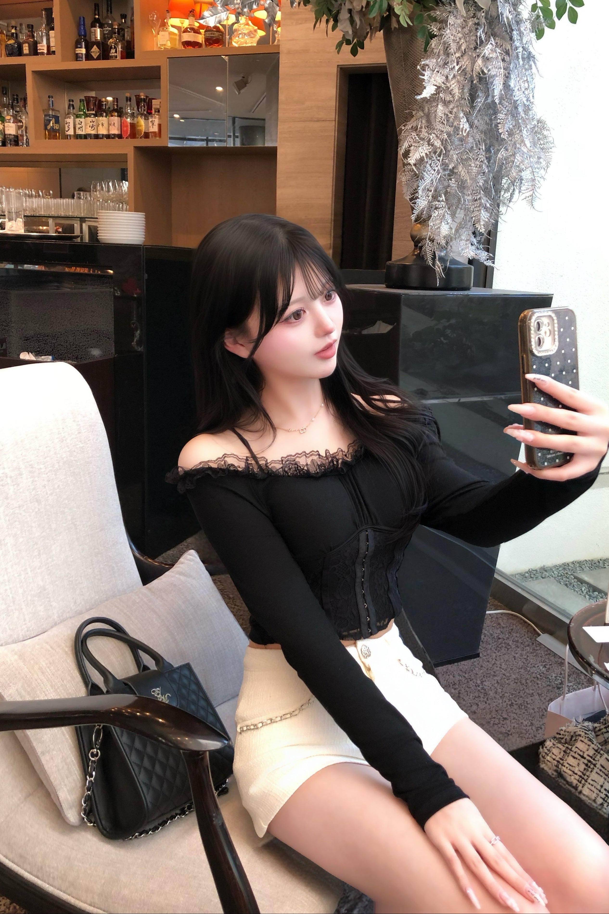 オフショルレースアップトップス R14507