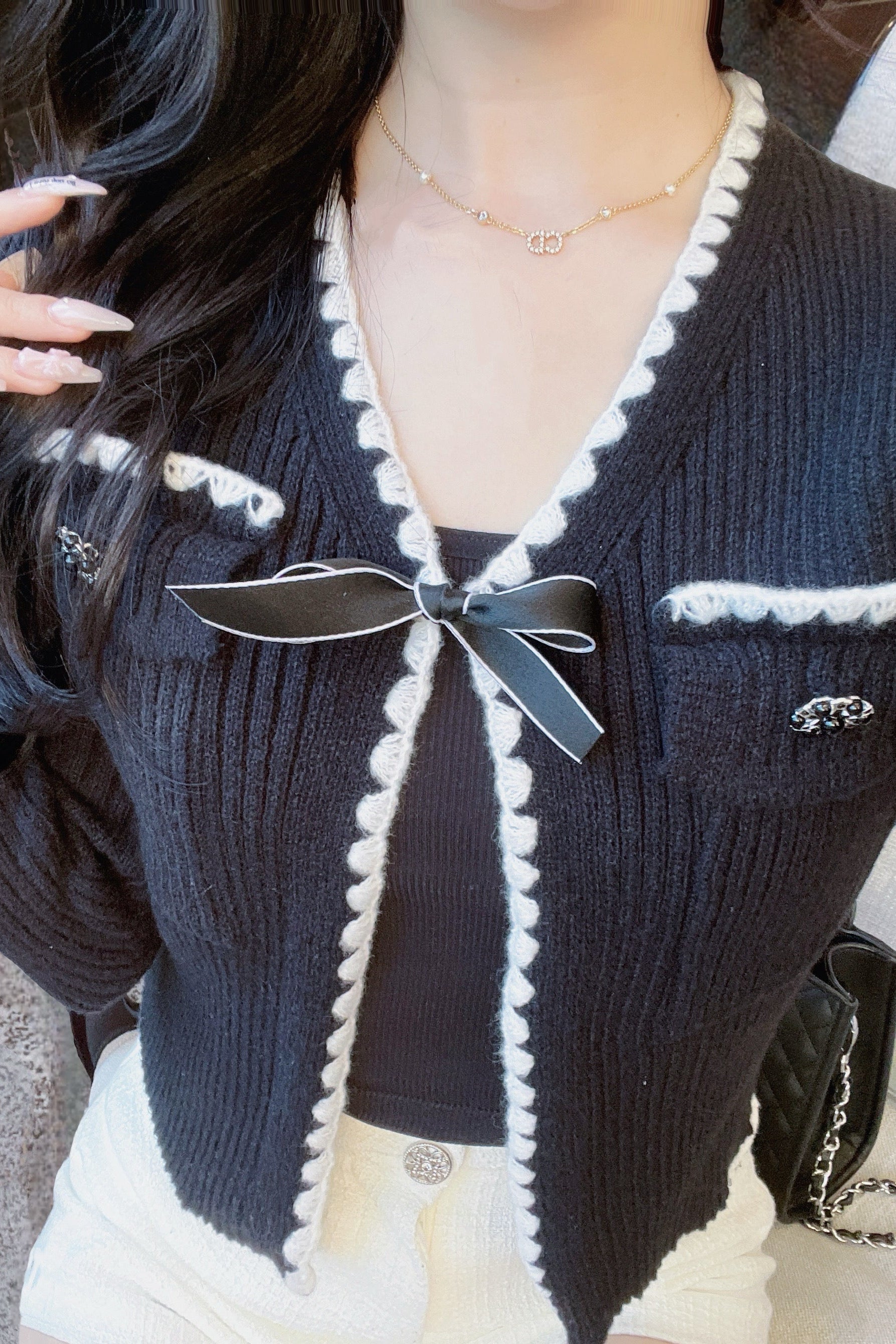 バイカラーリボンリブカーディガン KR14510