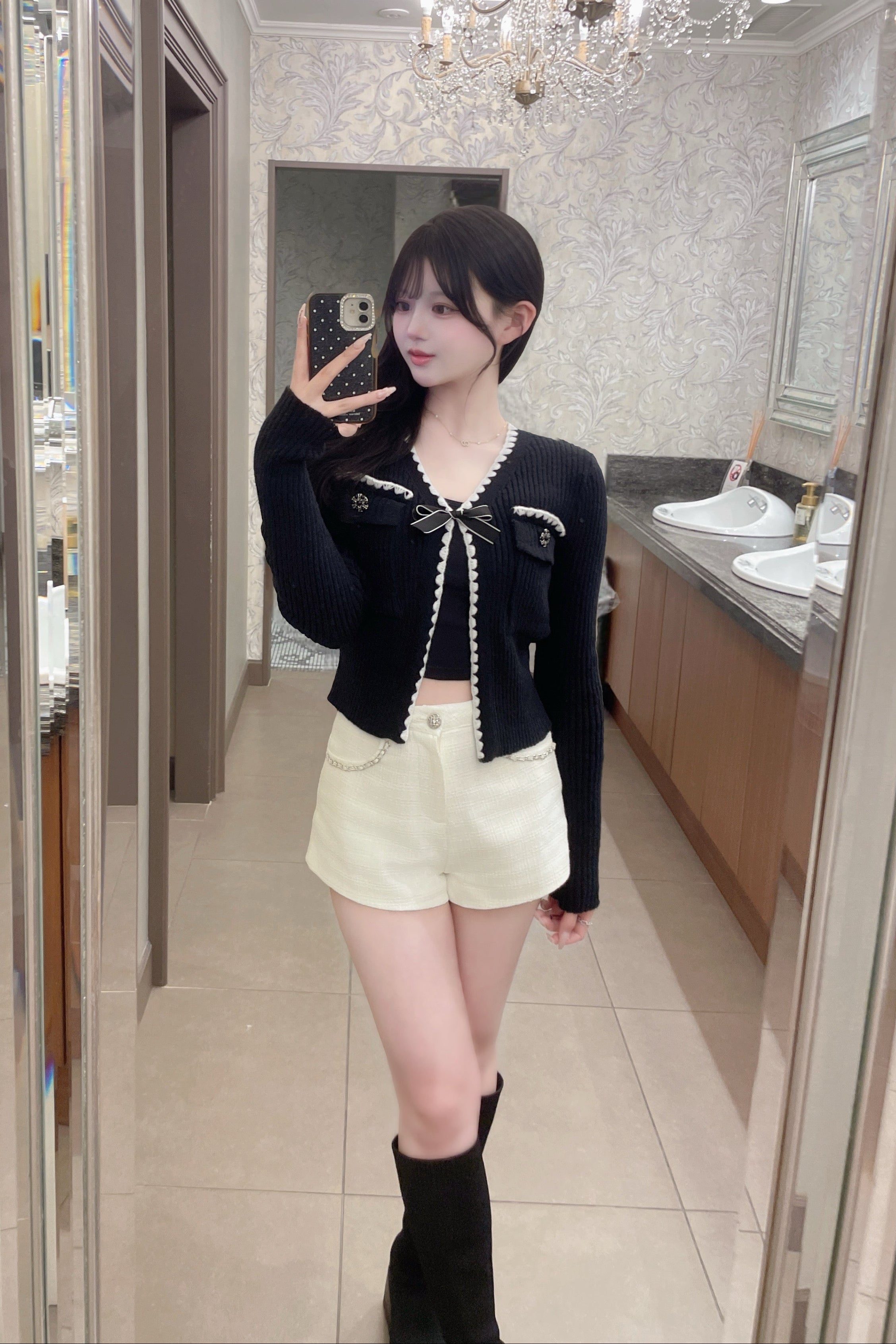 バイカラーリボンリブカーディガン KR14510