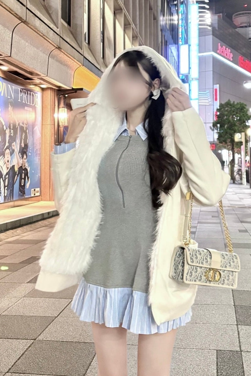 ファーフードロングコート KR30186