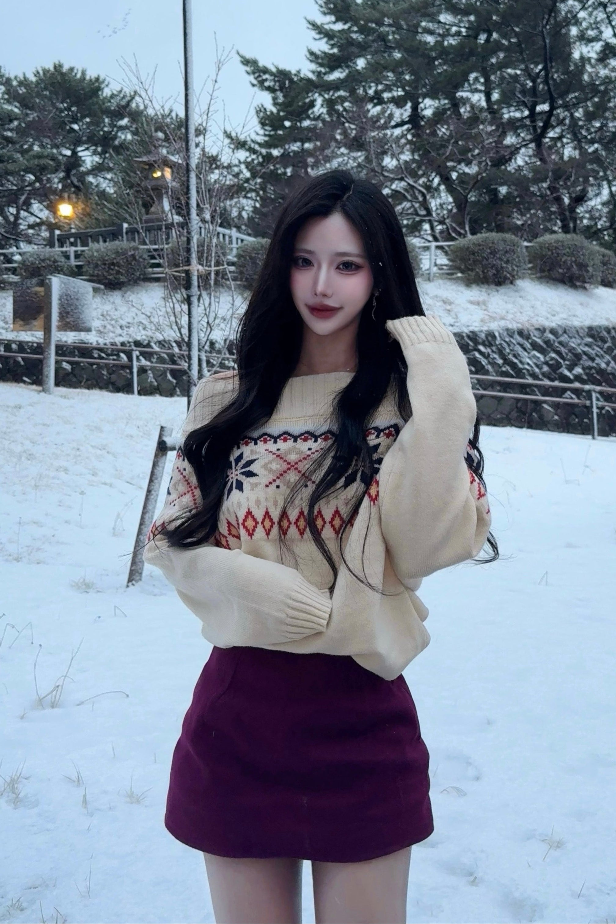 オフショルノルディックニットトップス KR13834