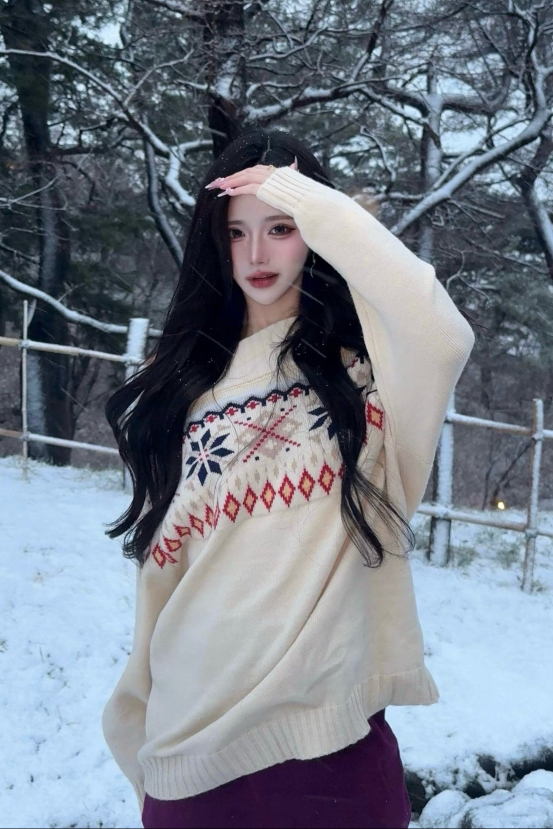 オフショルノルディックニットトップス KR13834