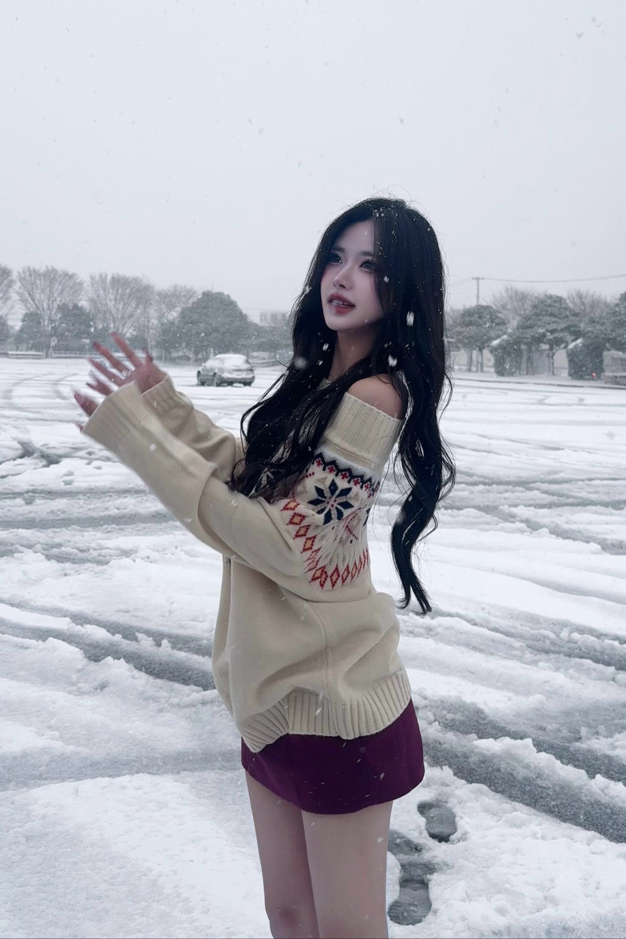 オフショルノルディックニットトップス KR13834