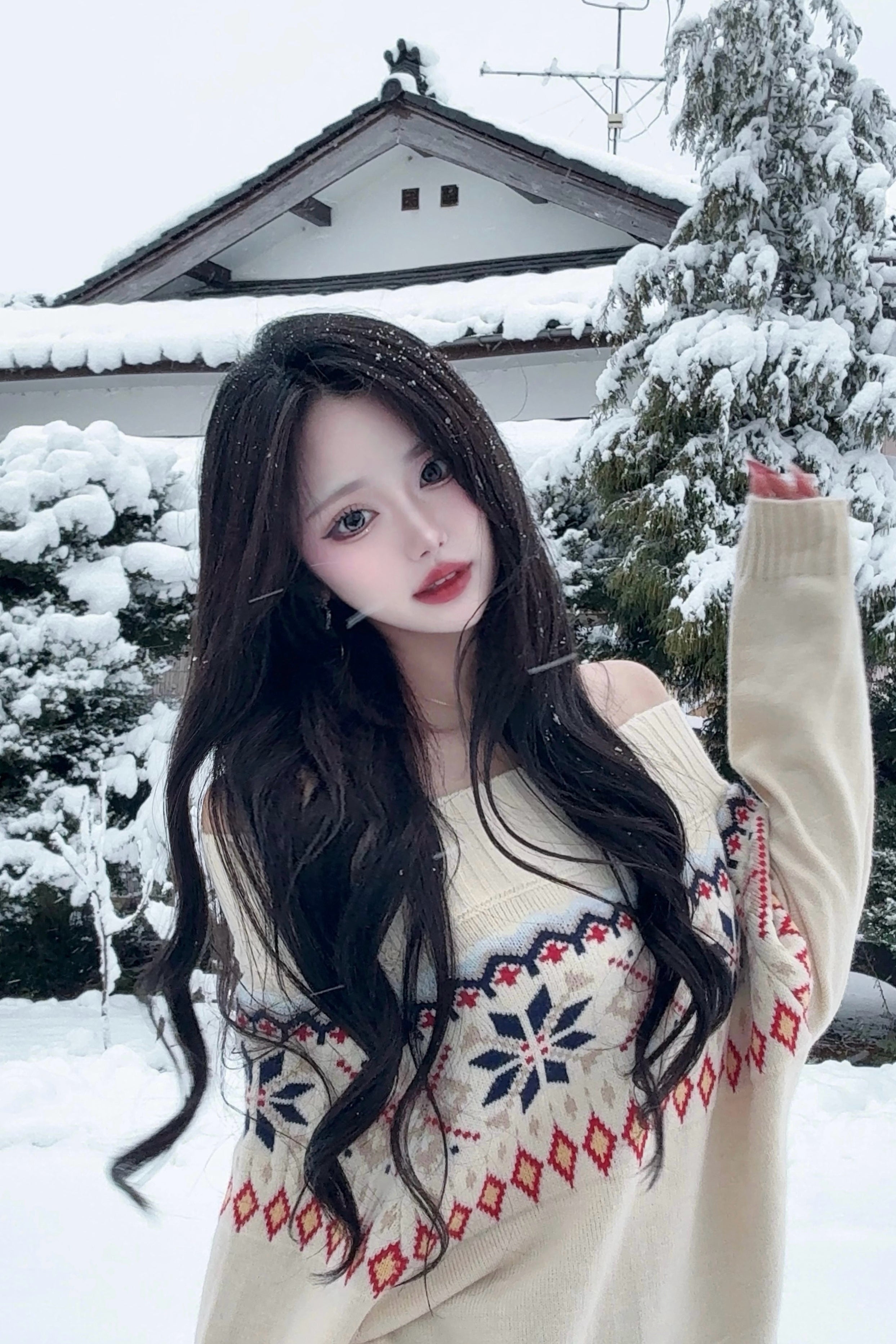 オフショルノルディックニットトップス KR13834