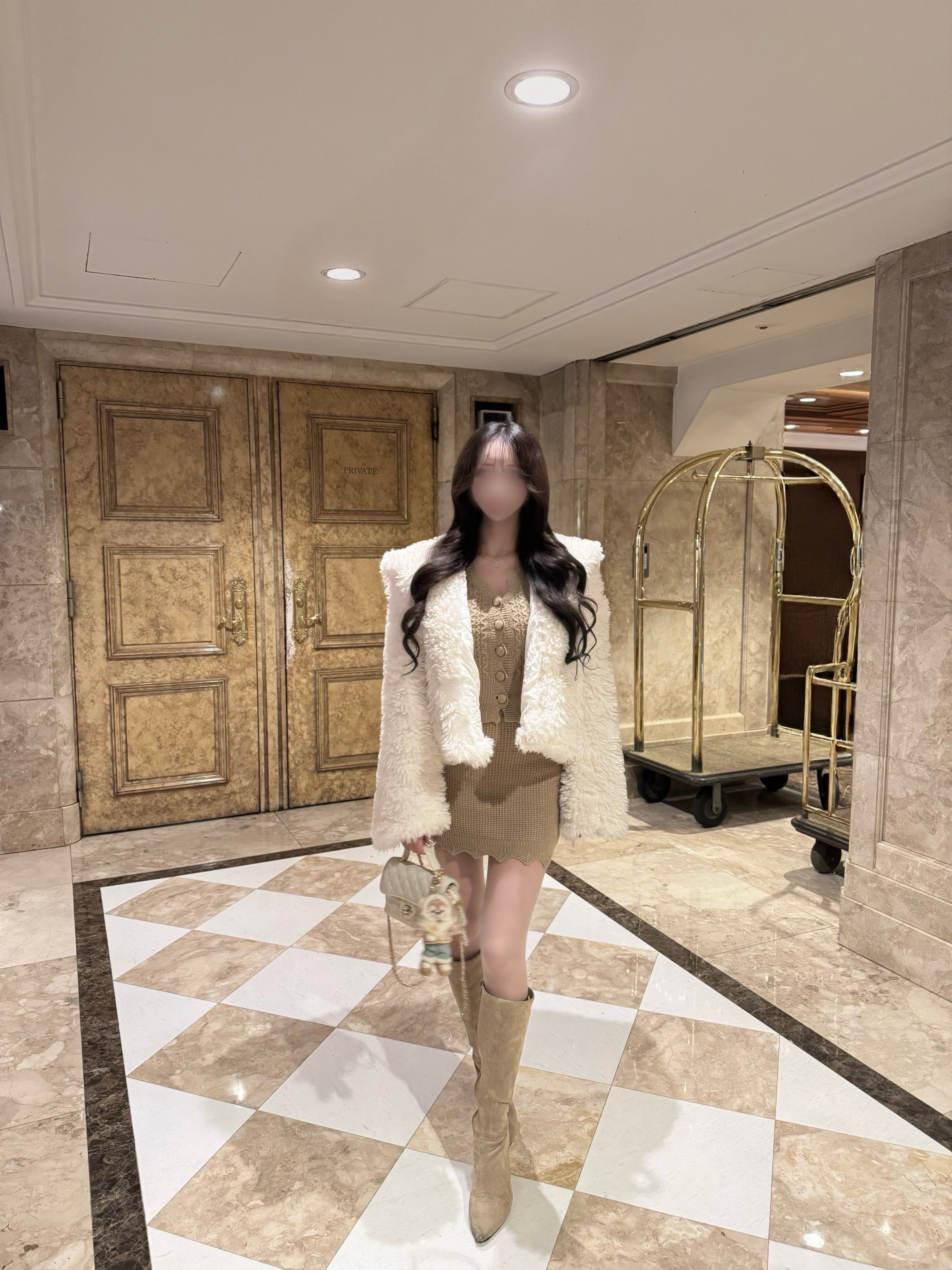 ファーカラーリボンニットセットアップ KR30416