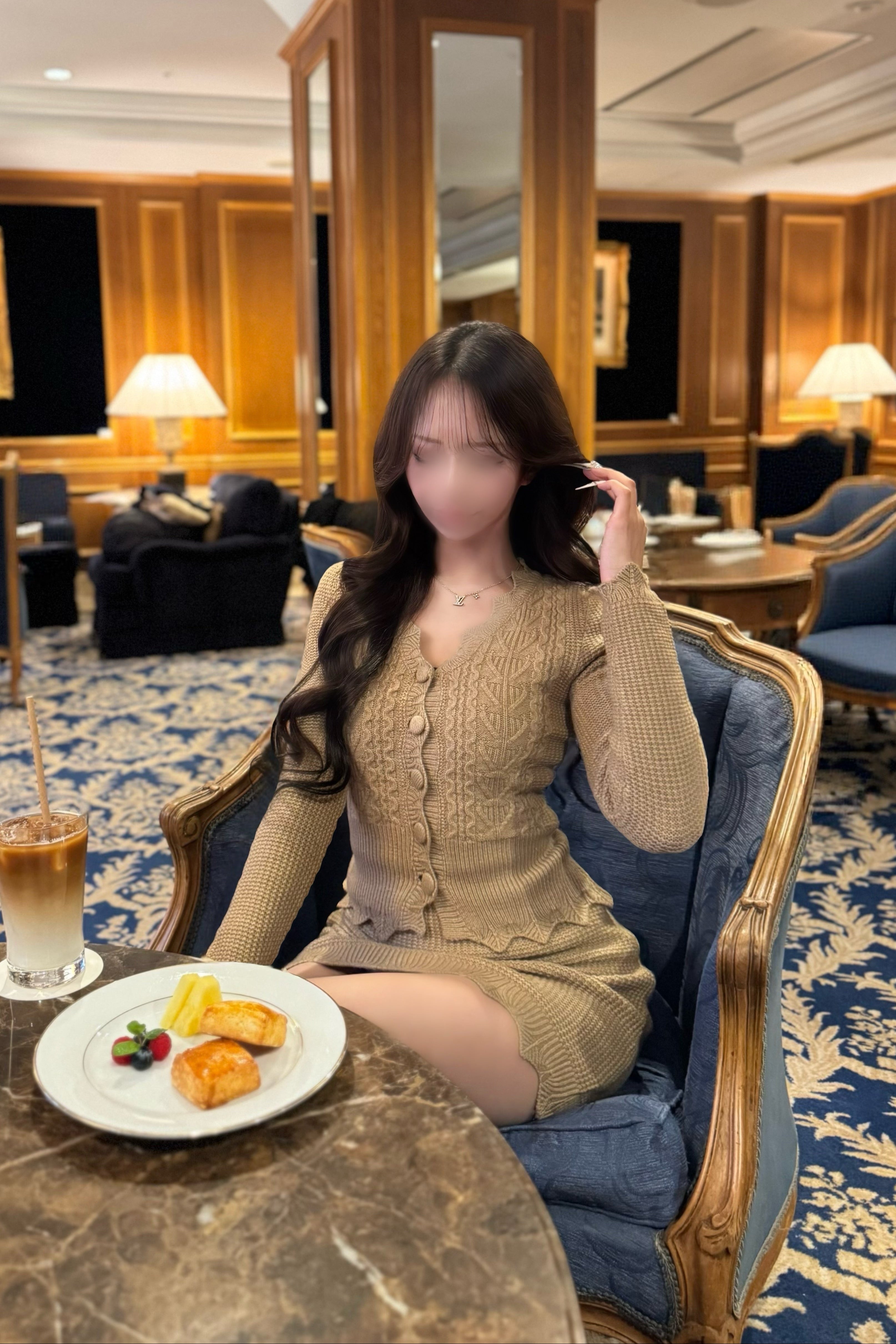 ファーカラーリボンニットセットアップ KR30416