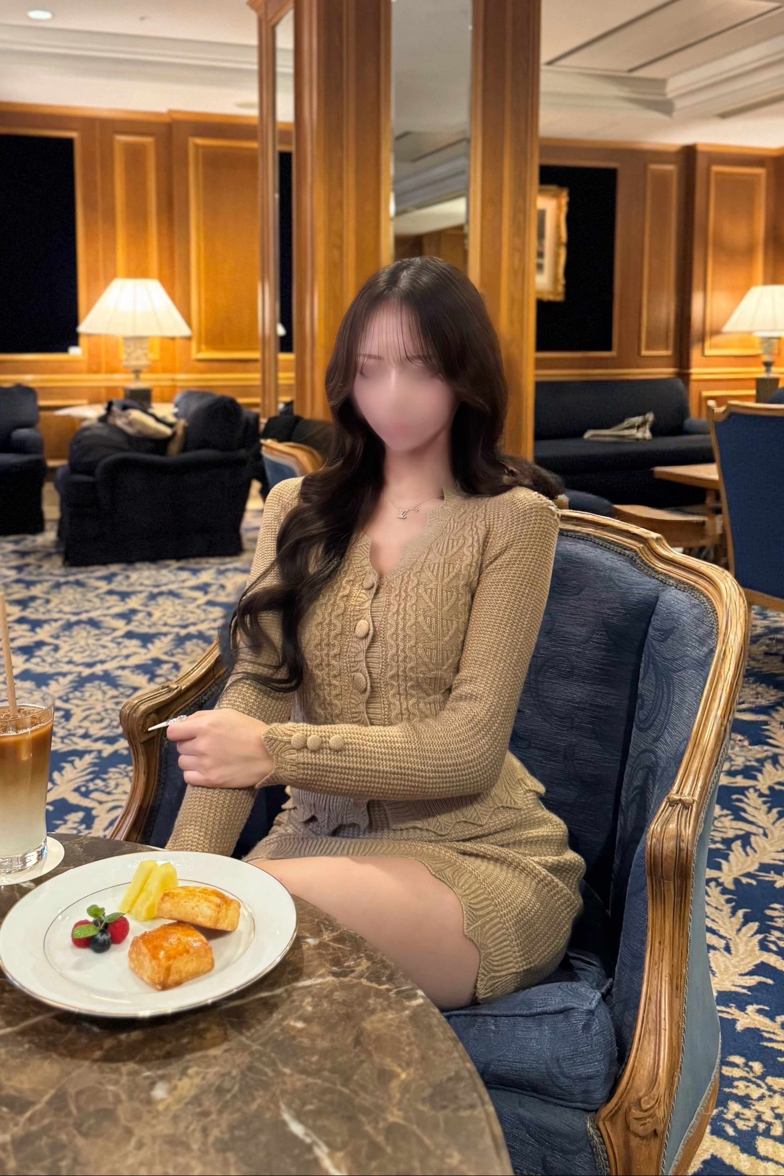 ファーカラーリボンニットセットアップ KR30416