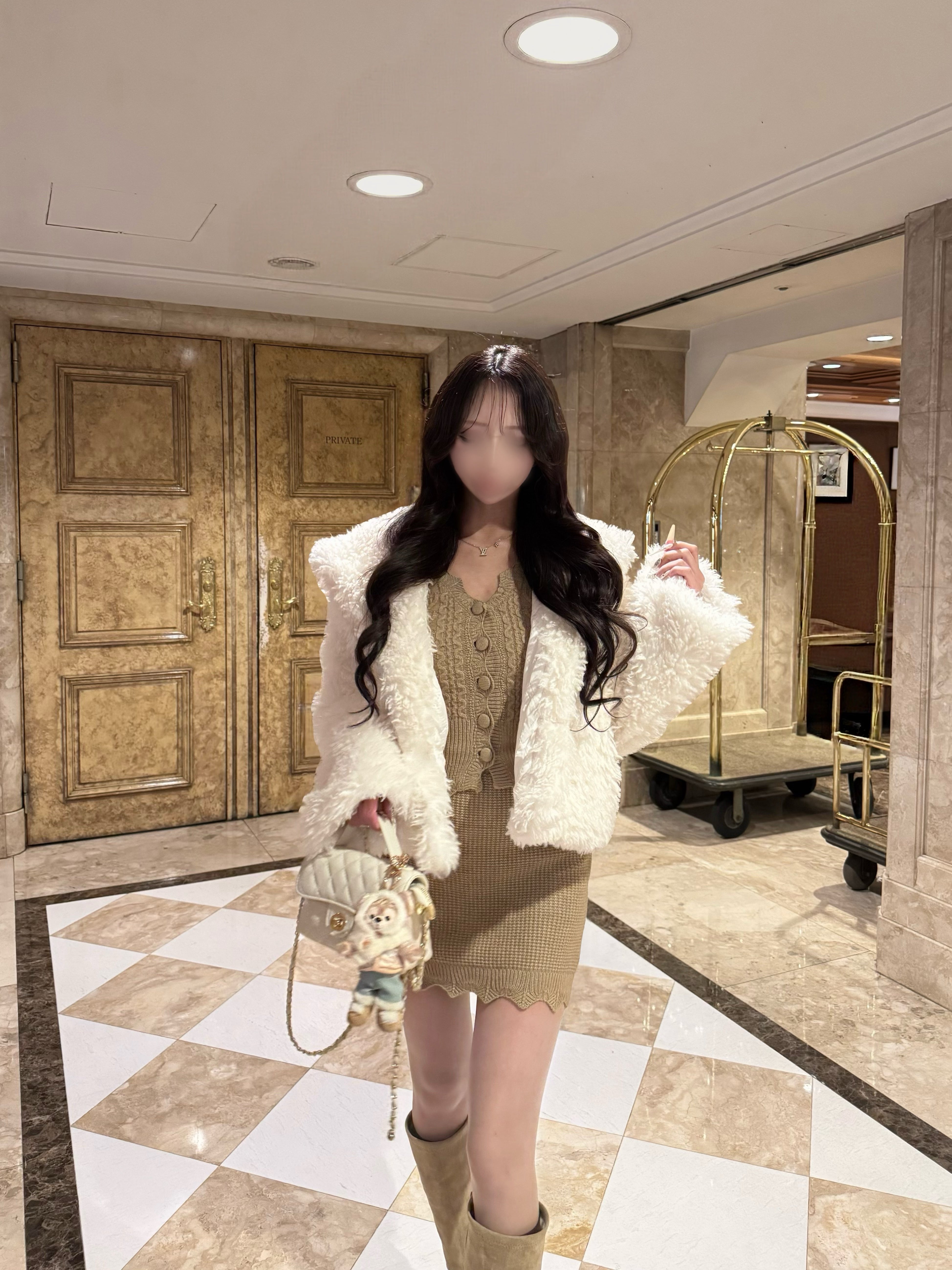 ファーカラーリボンニットセットアップ KR30416