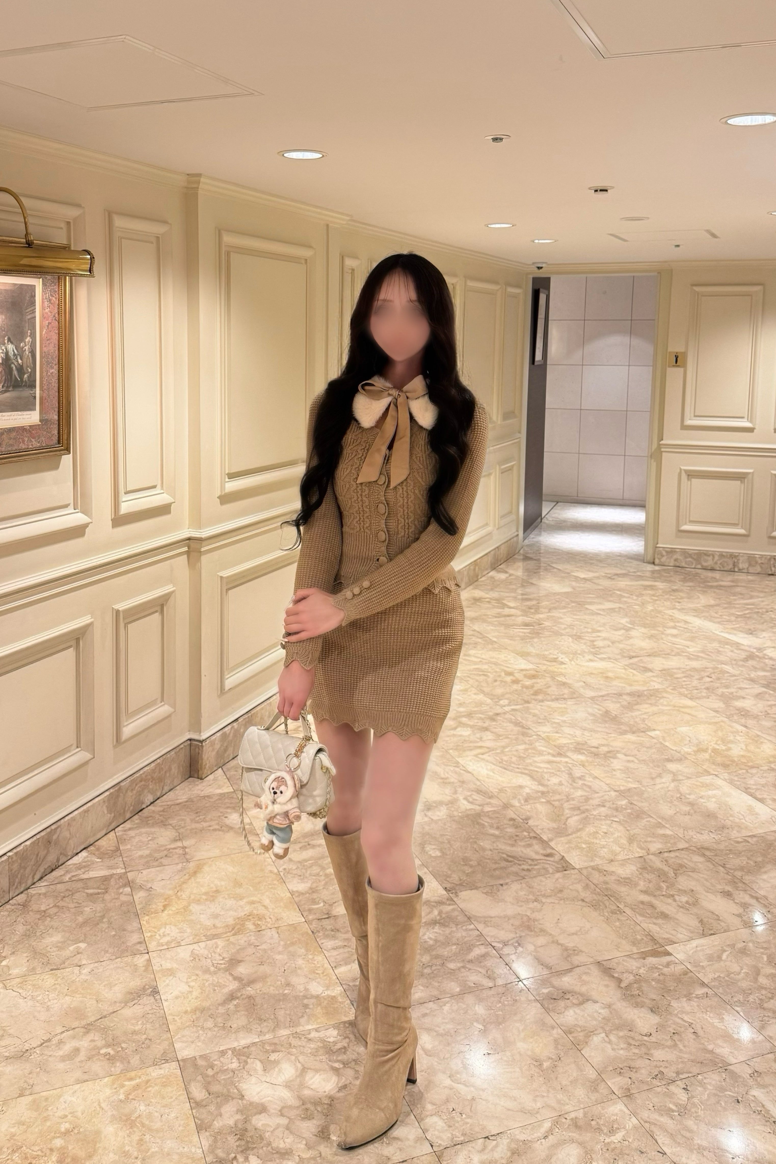 ファーカラーリボンニットセットアップ KR30416