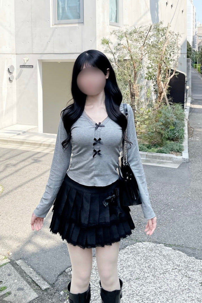 フロントリボンレースVネックカットソー KR14445