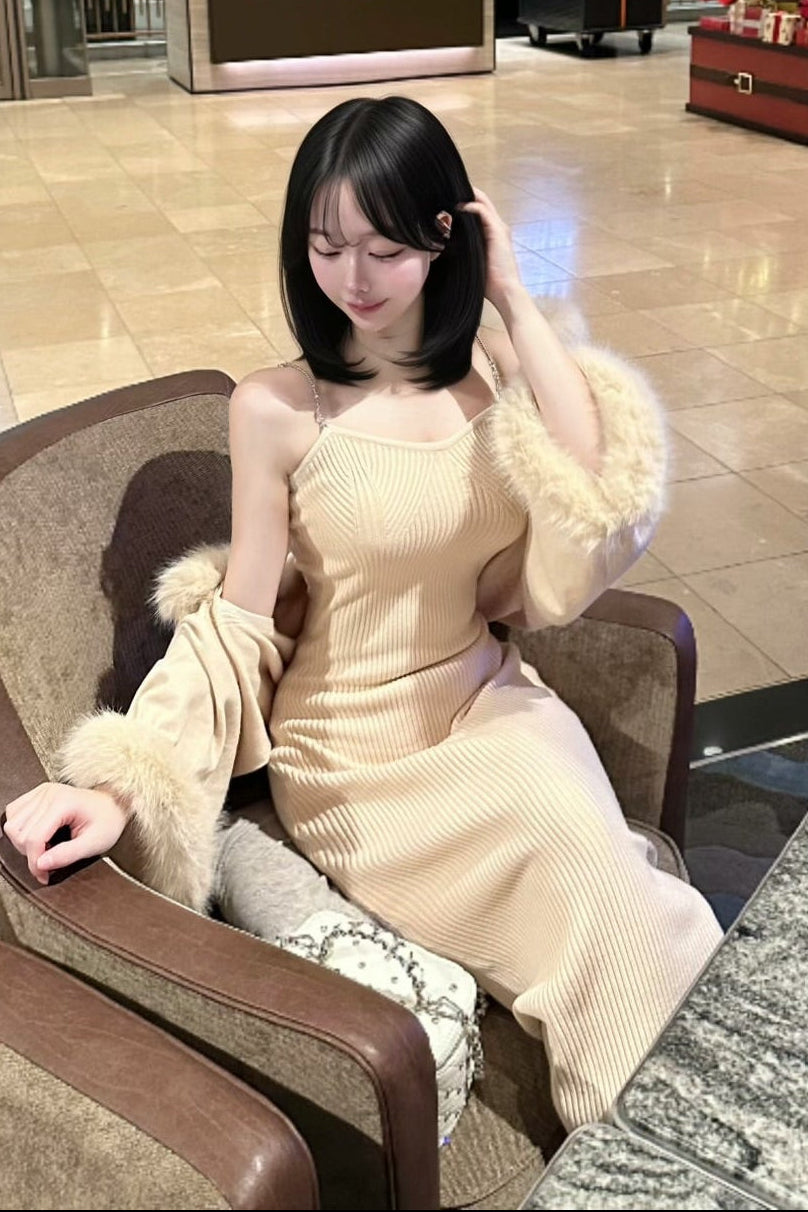 スリーブファーカーディガンセットアップ KR30308