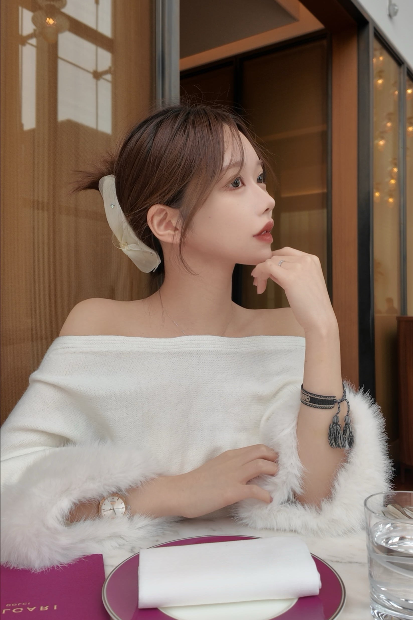 オフショルファースリーブニットトップス KR13528