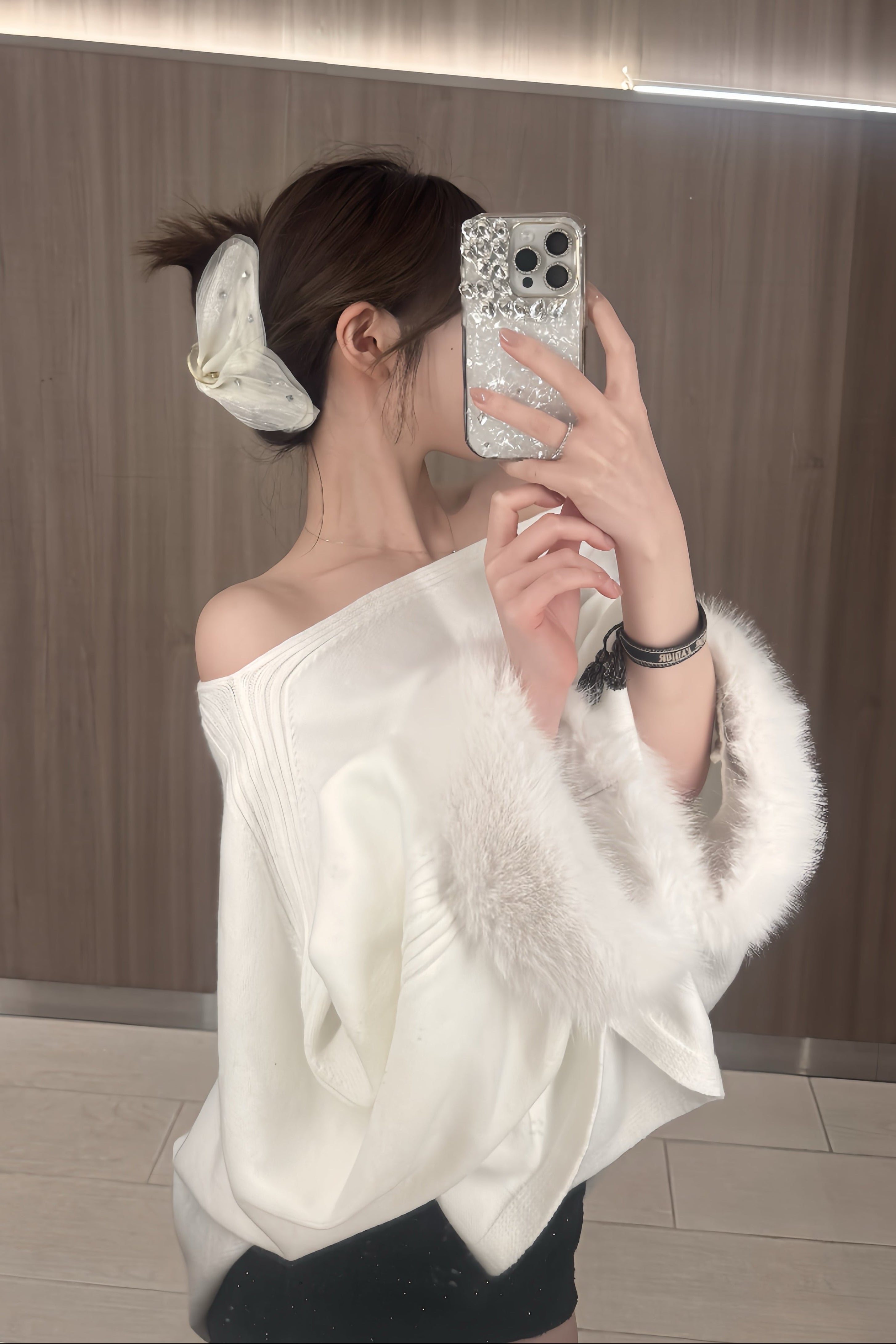 オフショルファースリーブニットトップス KR13528