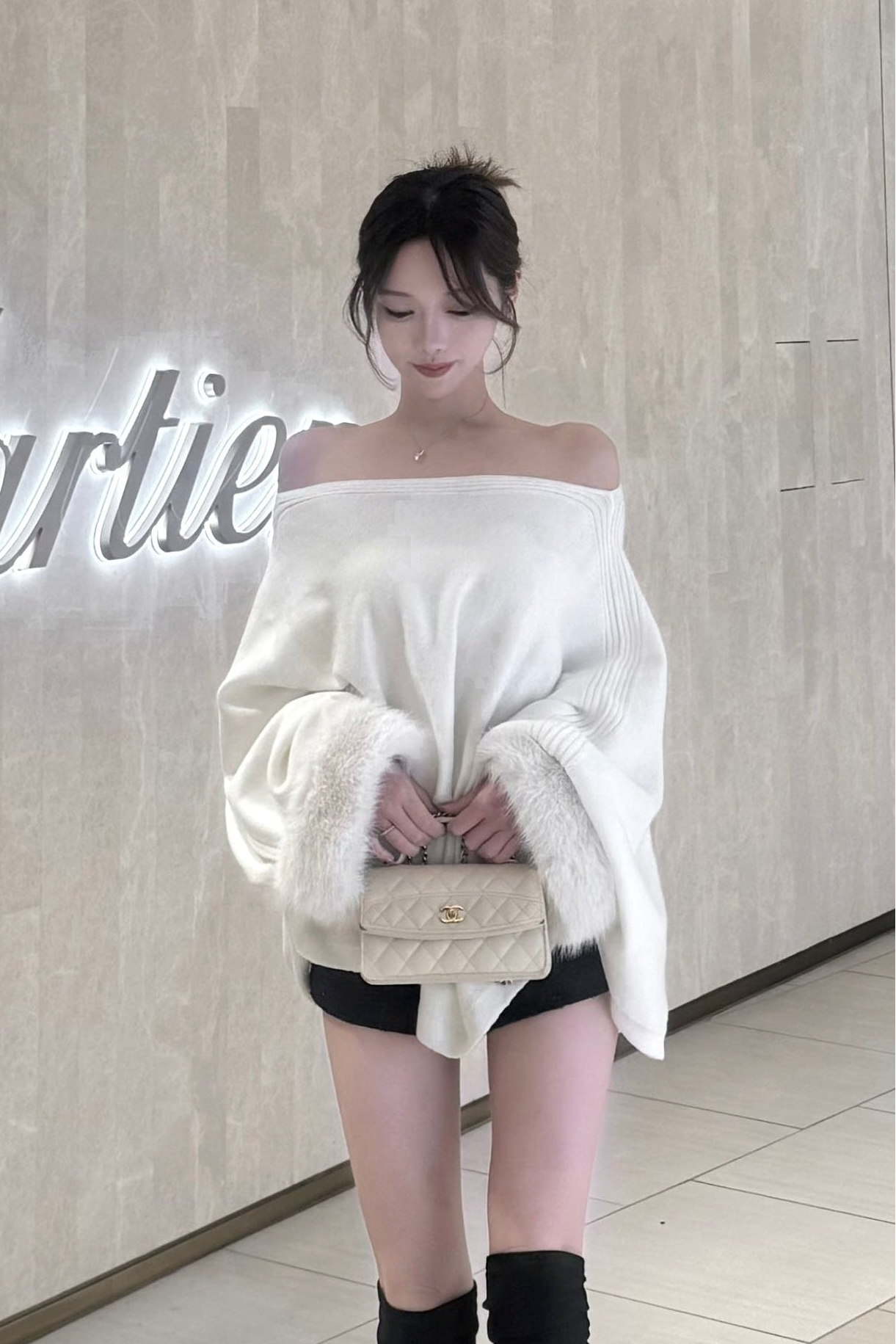 オフショルファースリーブニットトップス KR13528