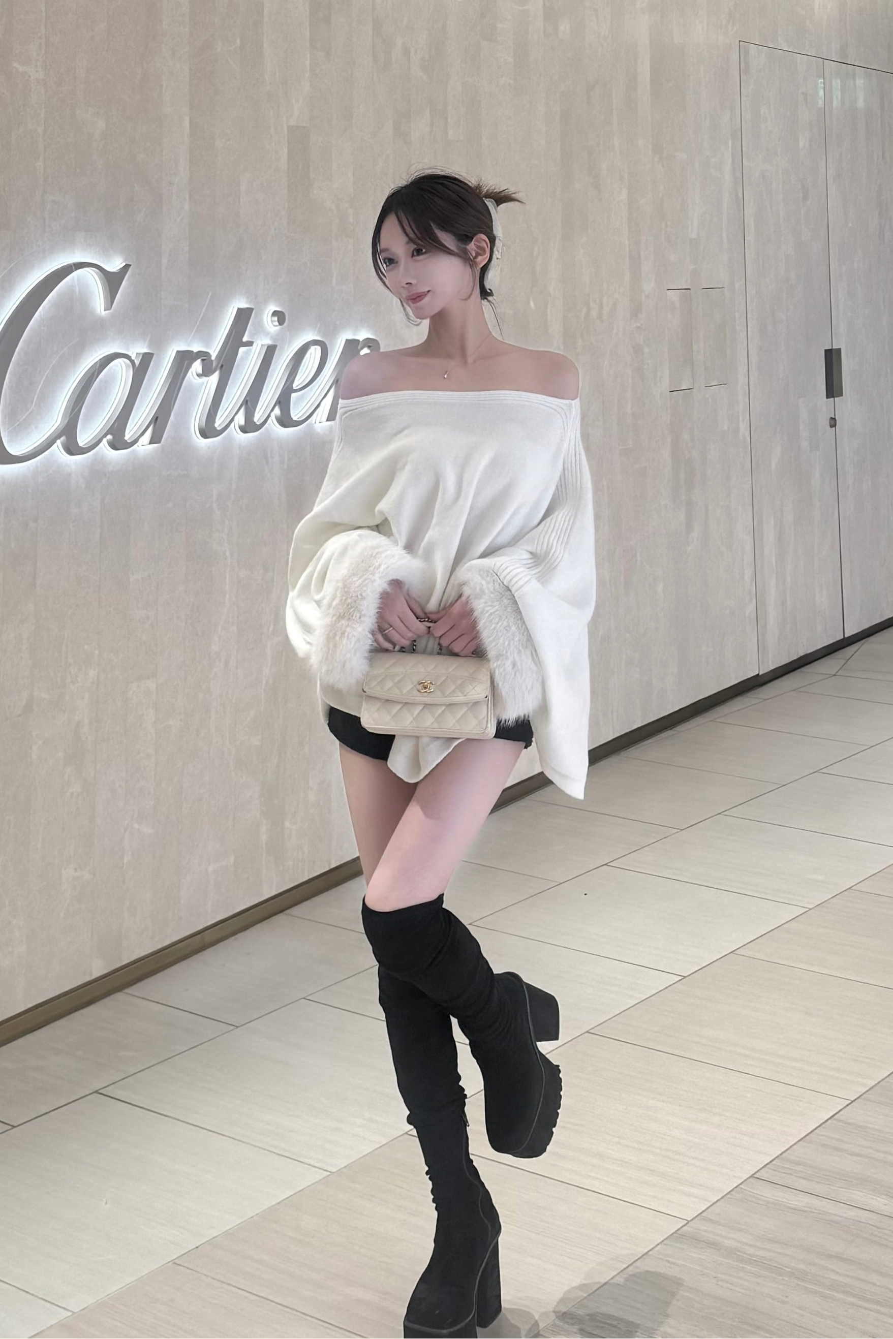 オフショルファースリーブニットトップス KR13528