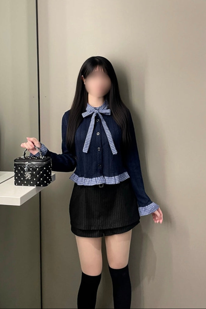 チェックリボンニットカーディガン KR14604