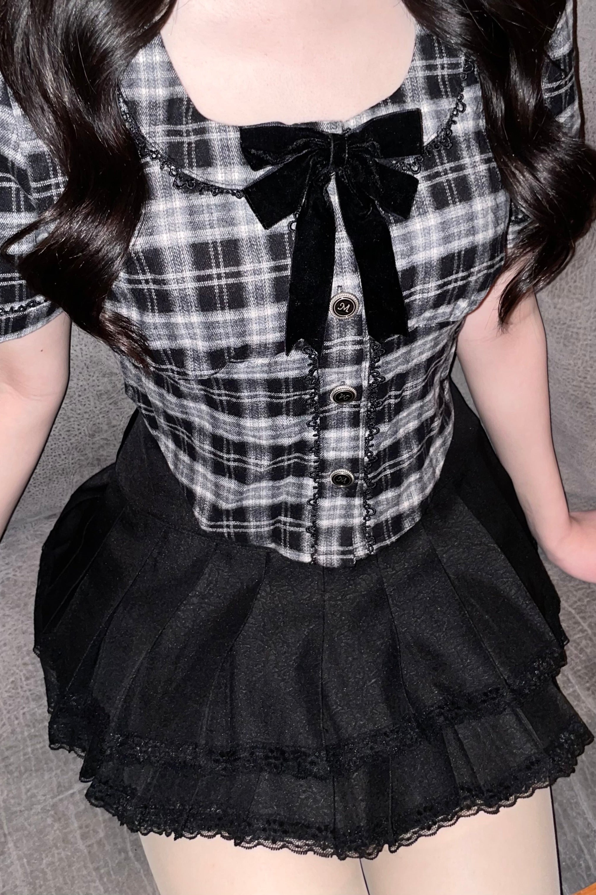 リボンチェックガーリートップス KR14606