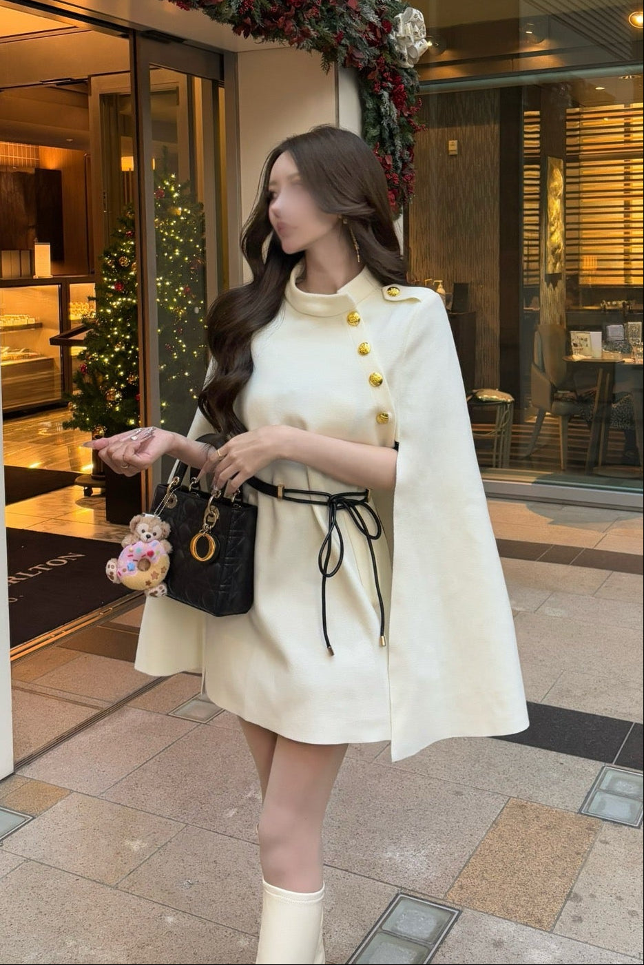 ボタンデザインケープ風ワンピース KR13678