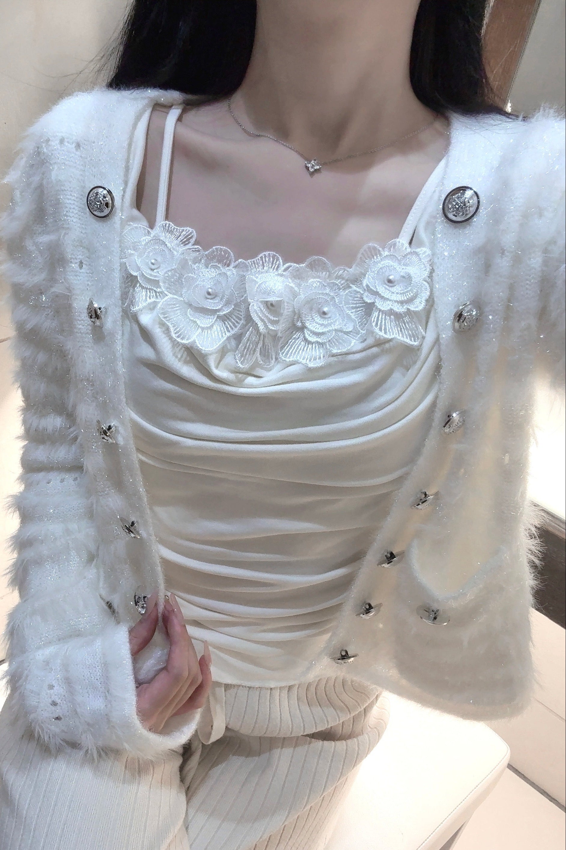 メタリックボタンラメカーディガン KR12732