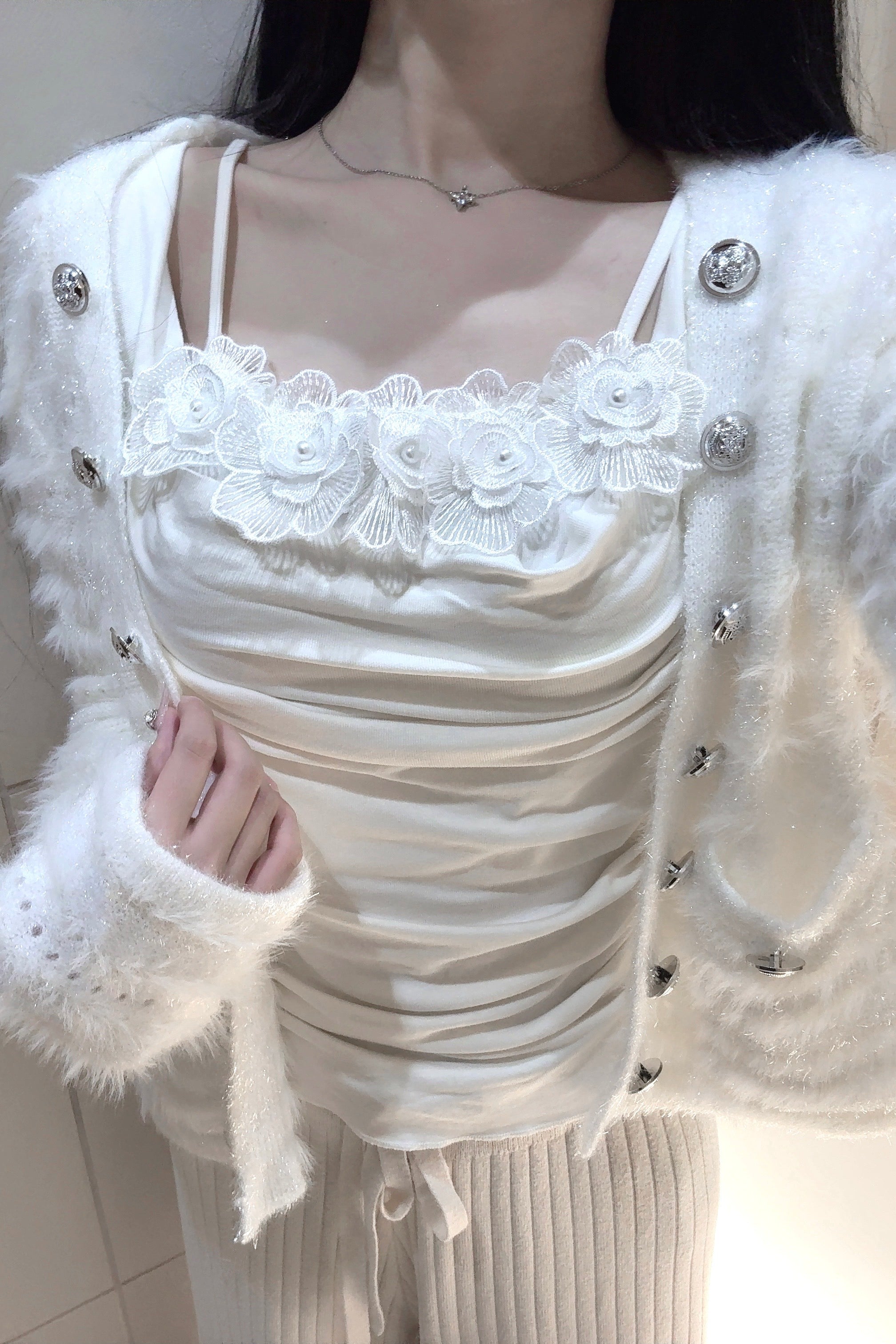 メタリックボタンラメカーディガン KR12732