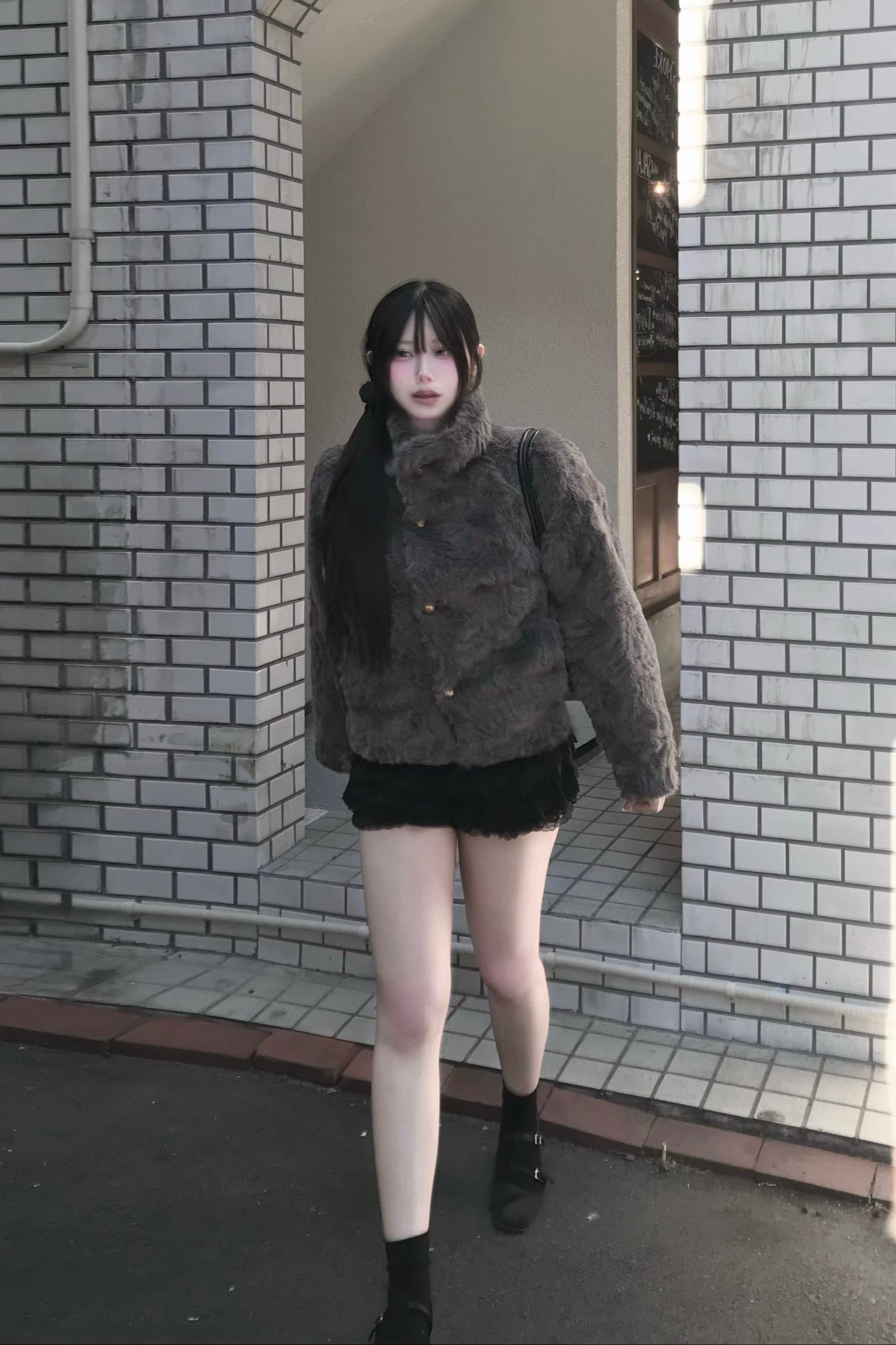 フェイクファースタンドカラーコート KR30364