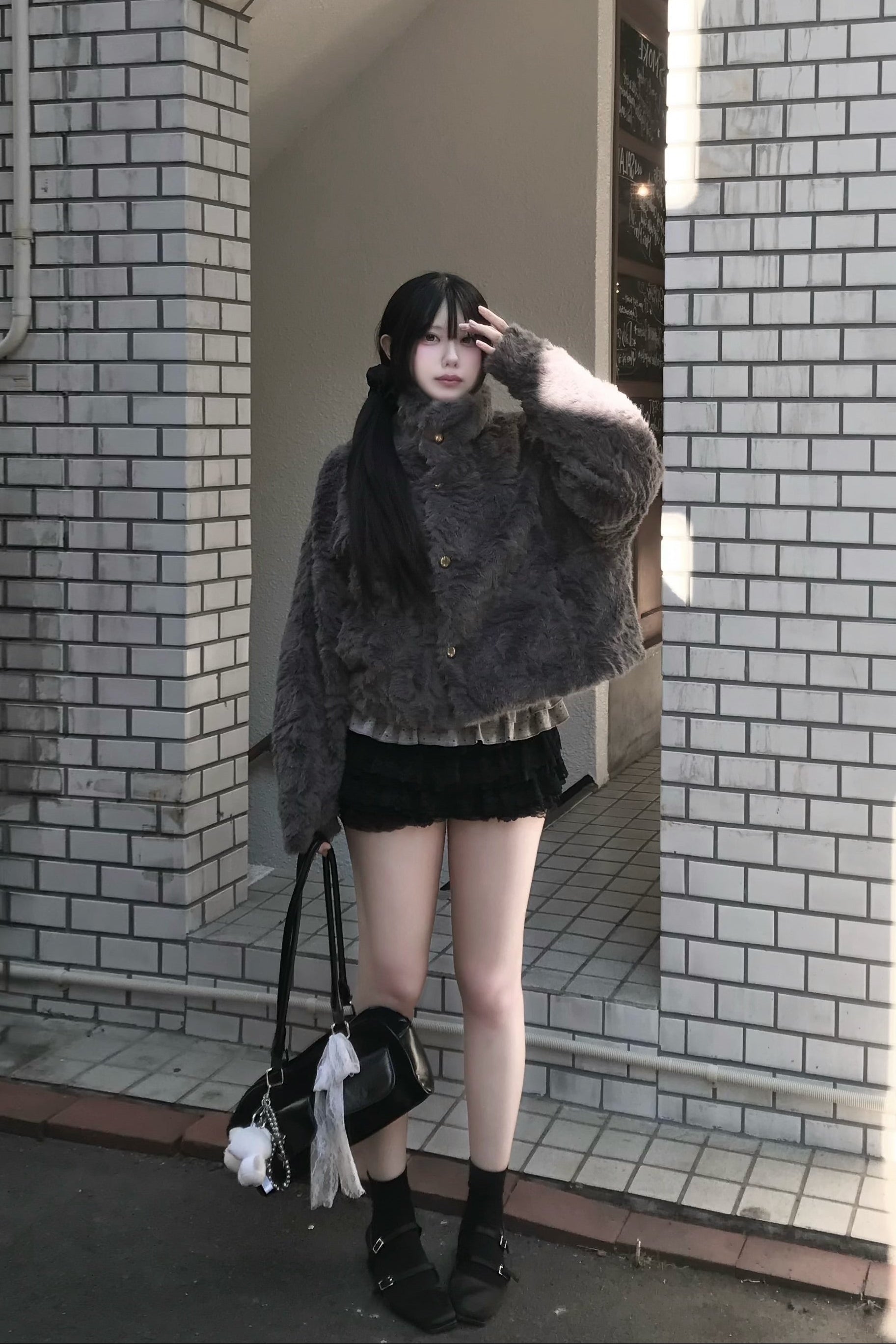 フェイクファースタンドカラーコート KR30364