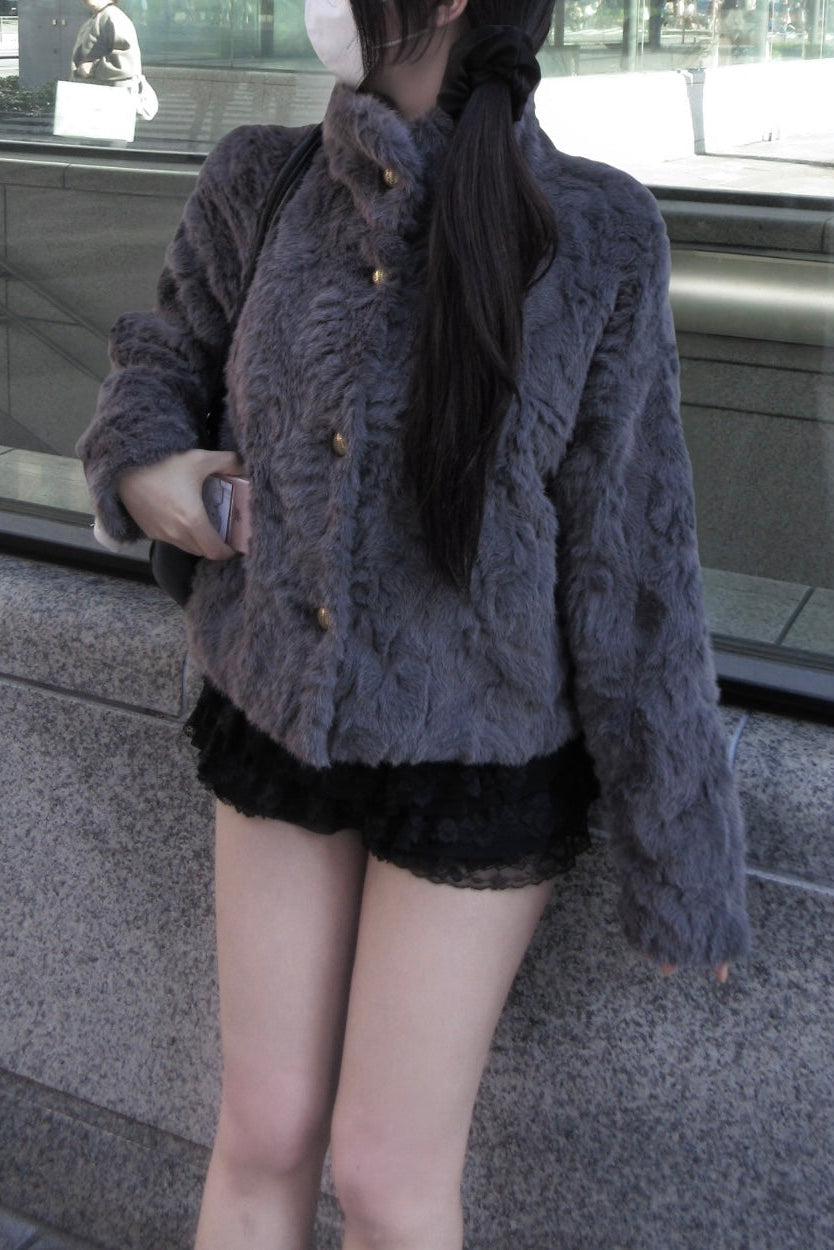 フェイクファースタンドカラーコート KR30364