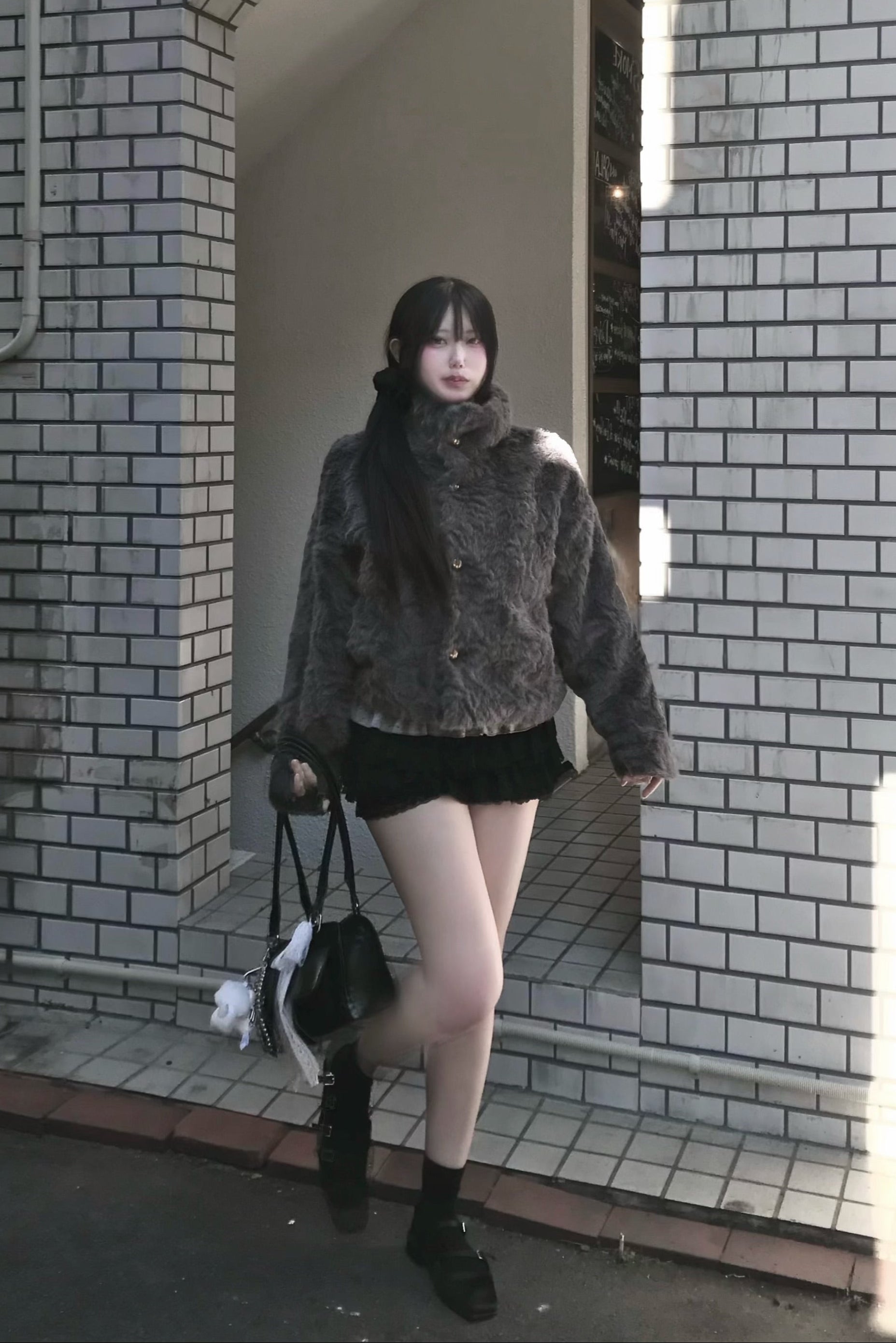 フェイクファースタンドカラーコート KR30364